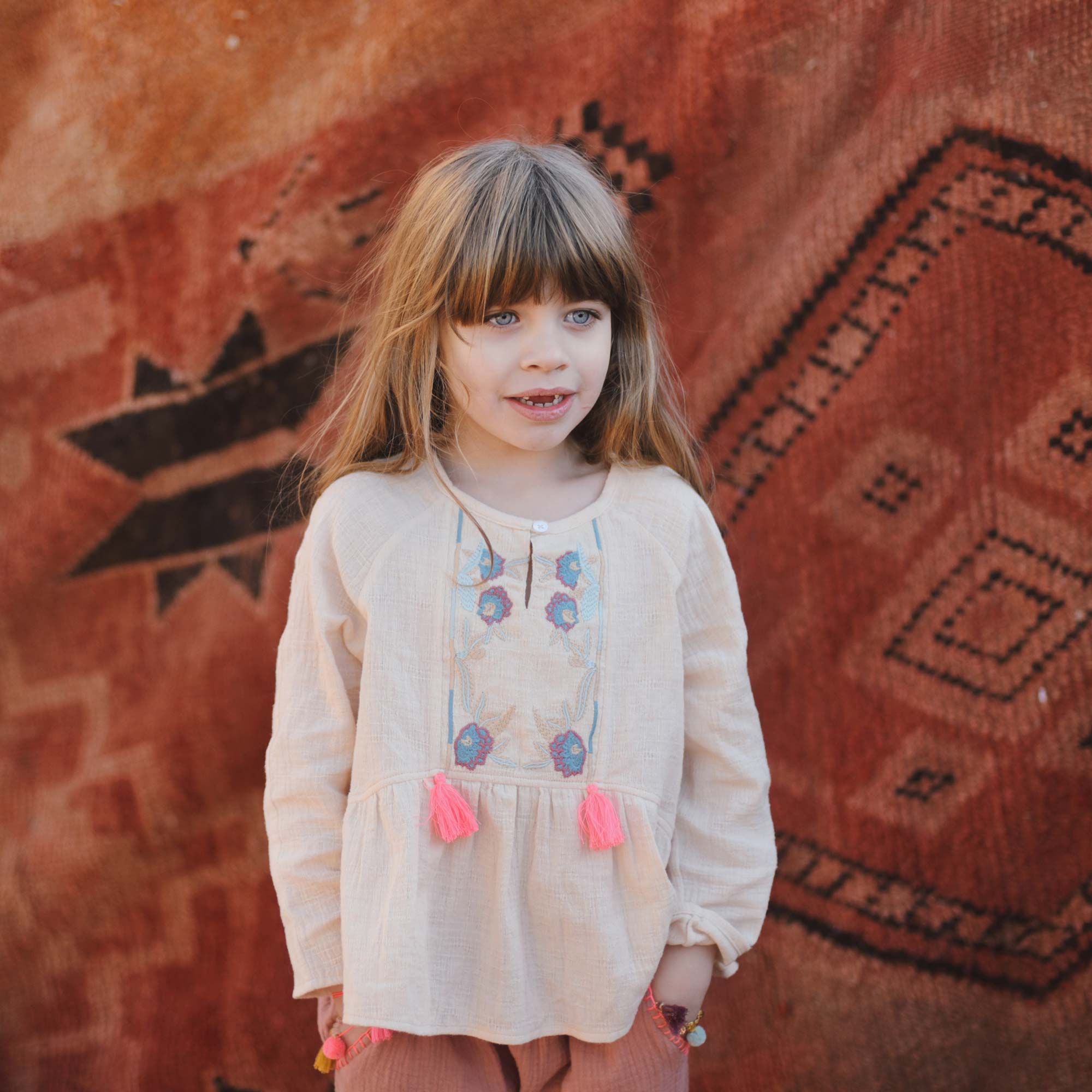 Girls Beige "Nola" Cotton Top