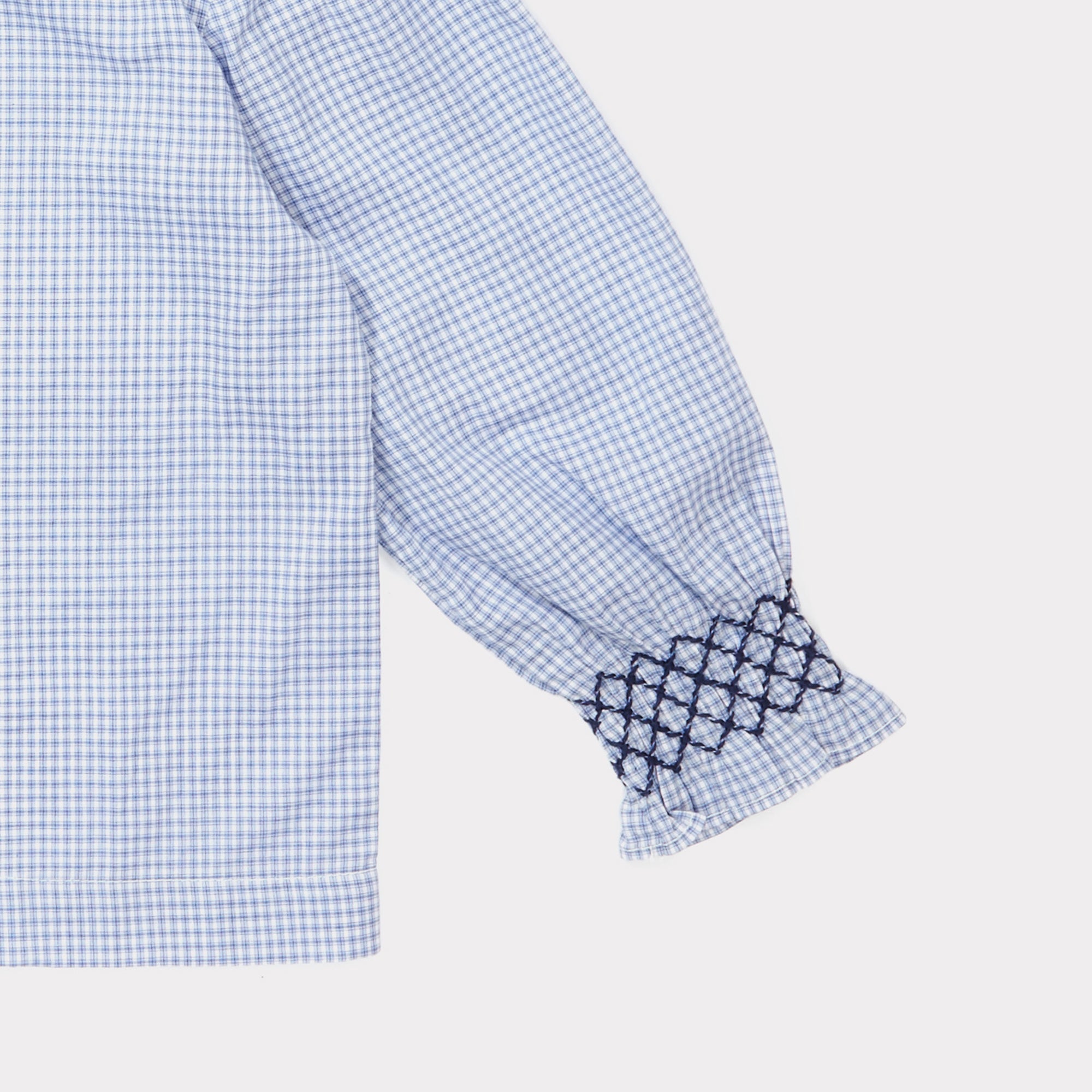 Girls Sky Blue Check Cotton Blouse
