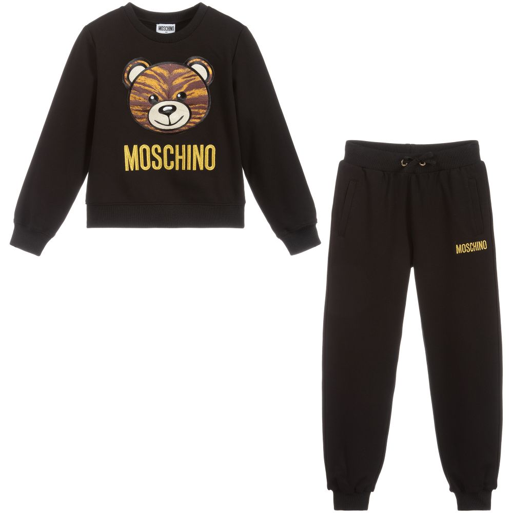 Girls Black Teddy Logo Tracksuit