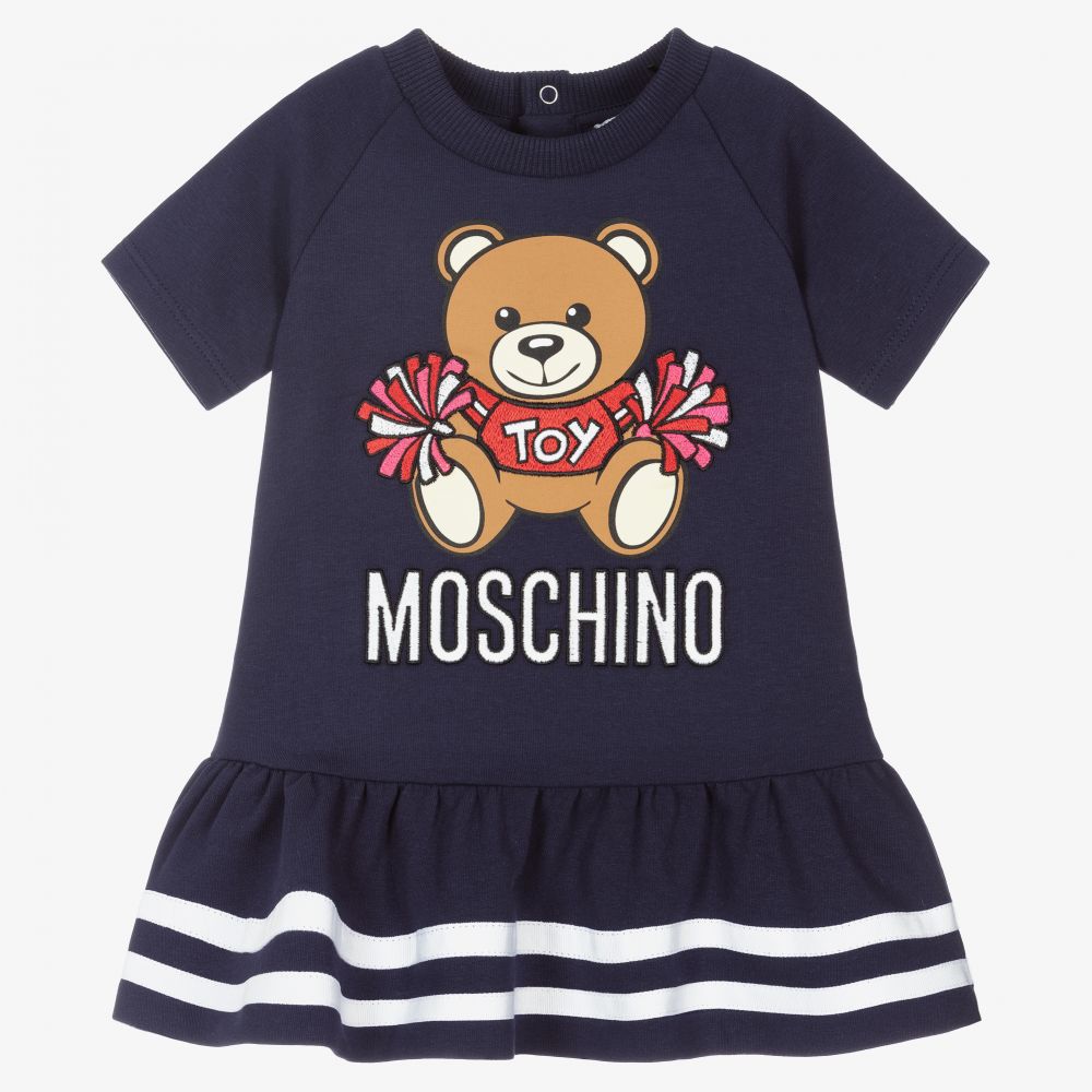 Girls Navy Blue Teddy Bear Logo Dress