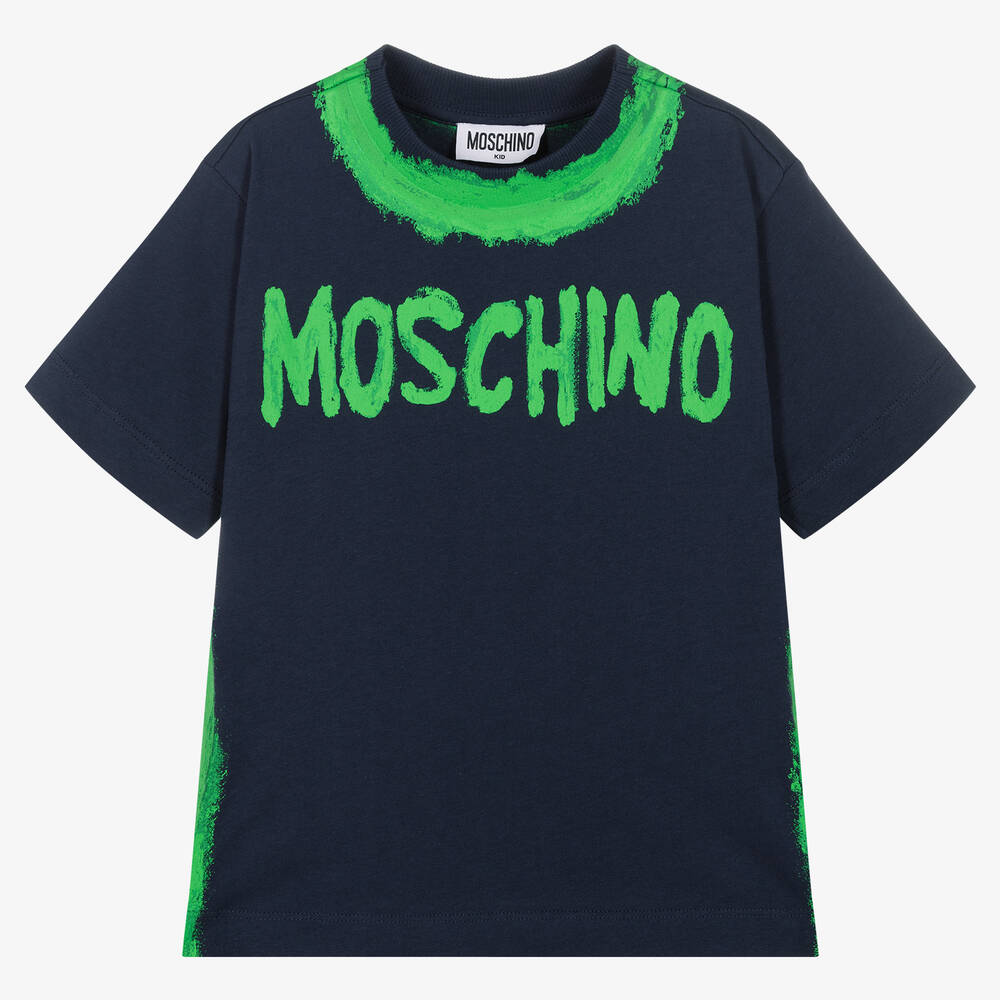 Boys Navy Logo Cotton T-Shirt