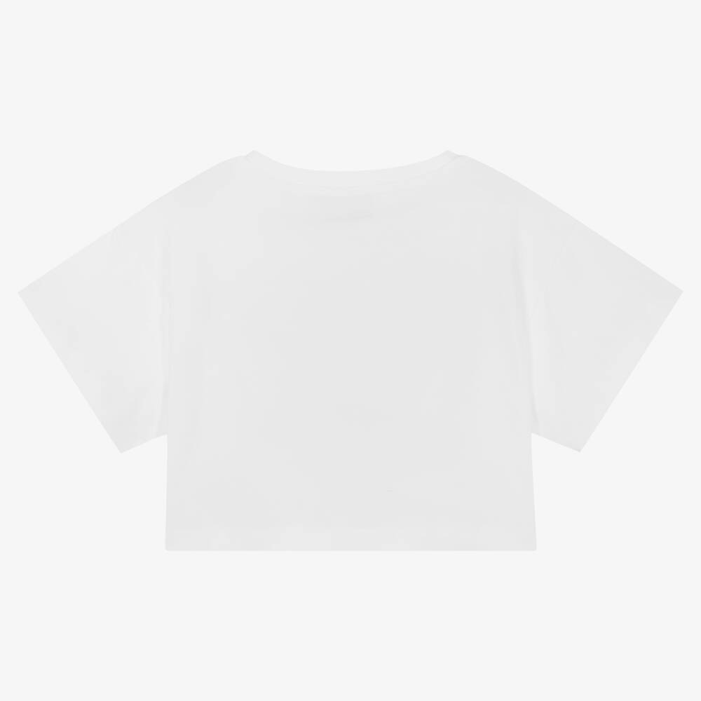 Girls White Logo Cotton T-Shirt