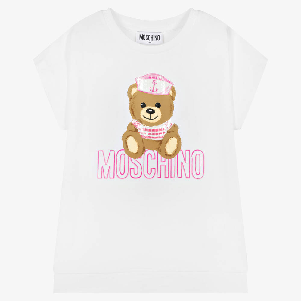 Girls White Logo Cotton T-Shirt