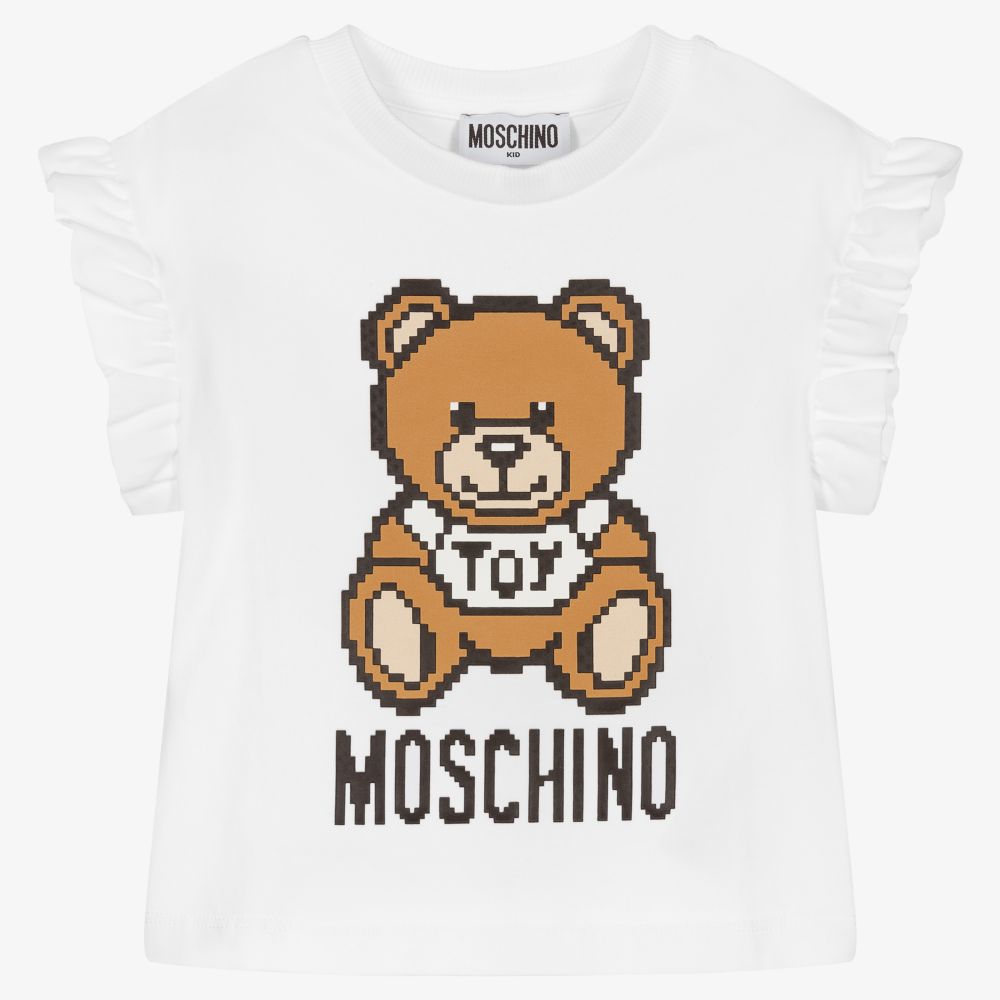Girls White Bear Cotton T-Shirt
