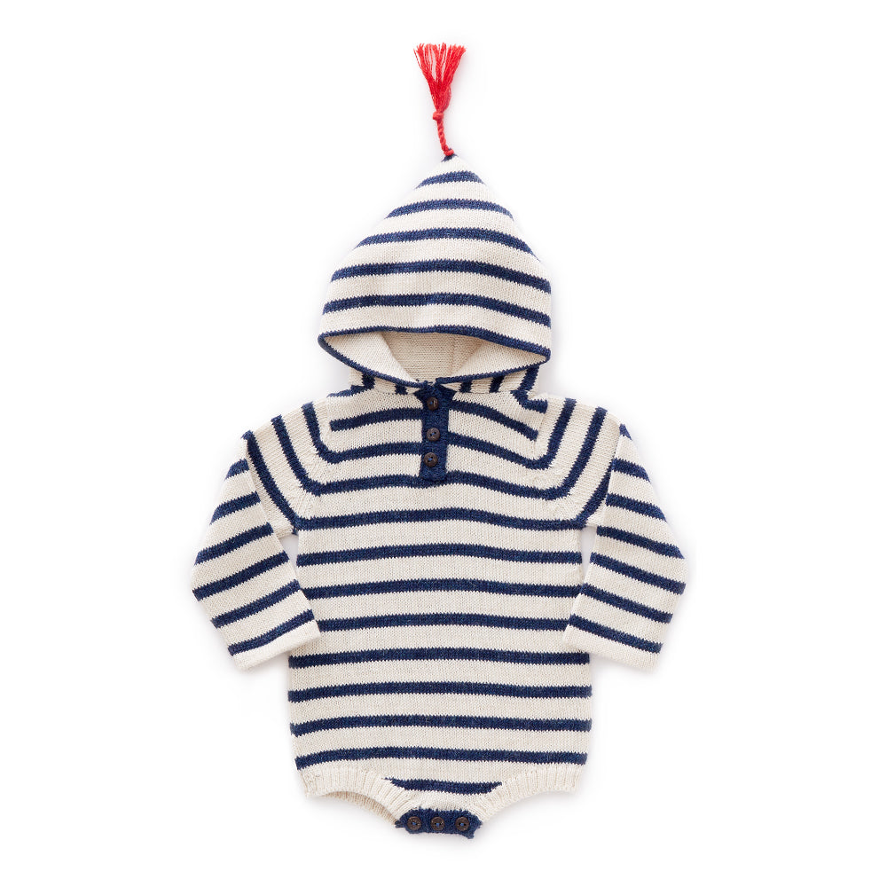 Baby Indigo Stripes Baby Alpaca Hooded Onesie