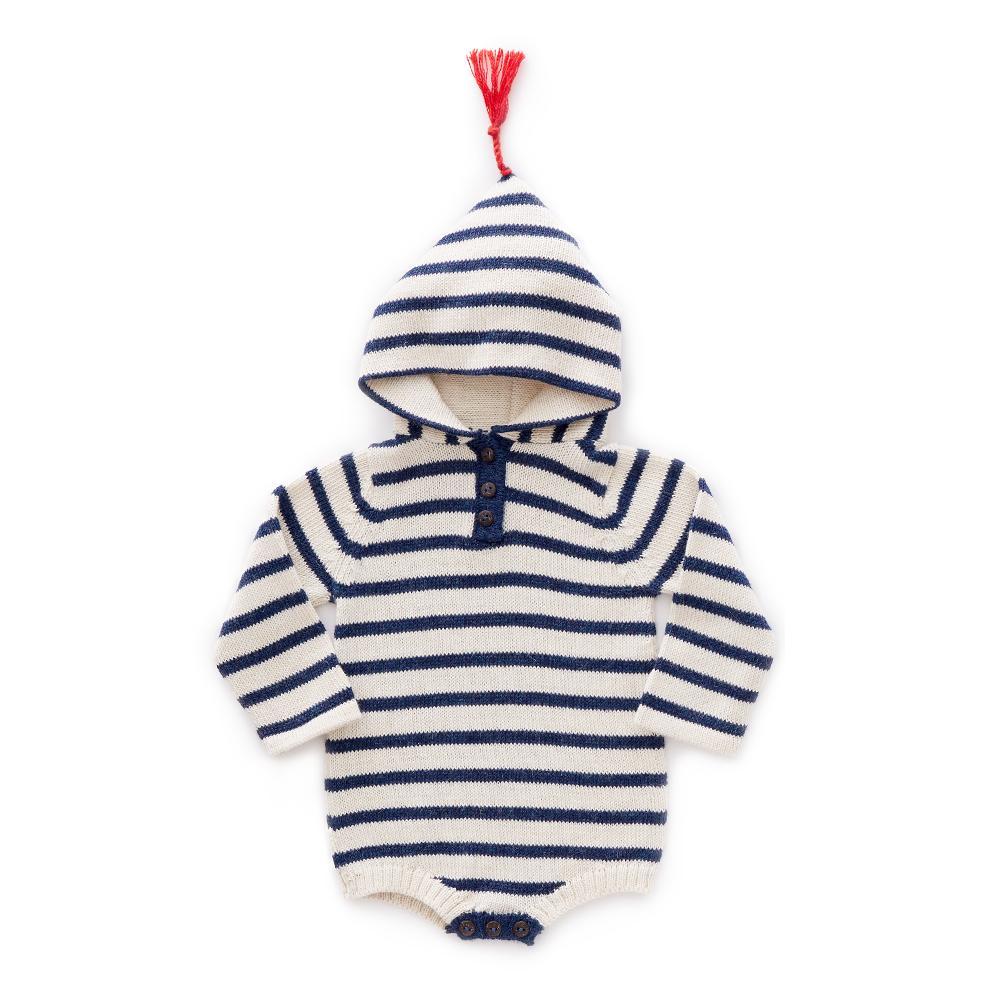 Baby Indigo Stripes Baby Alpaca Hooded Onesie