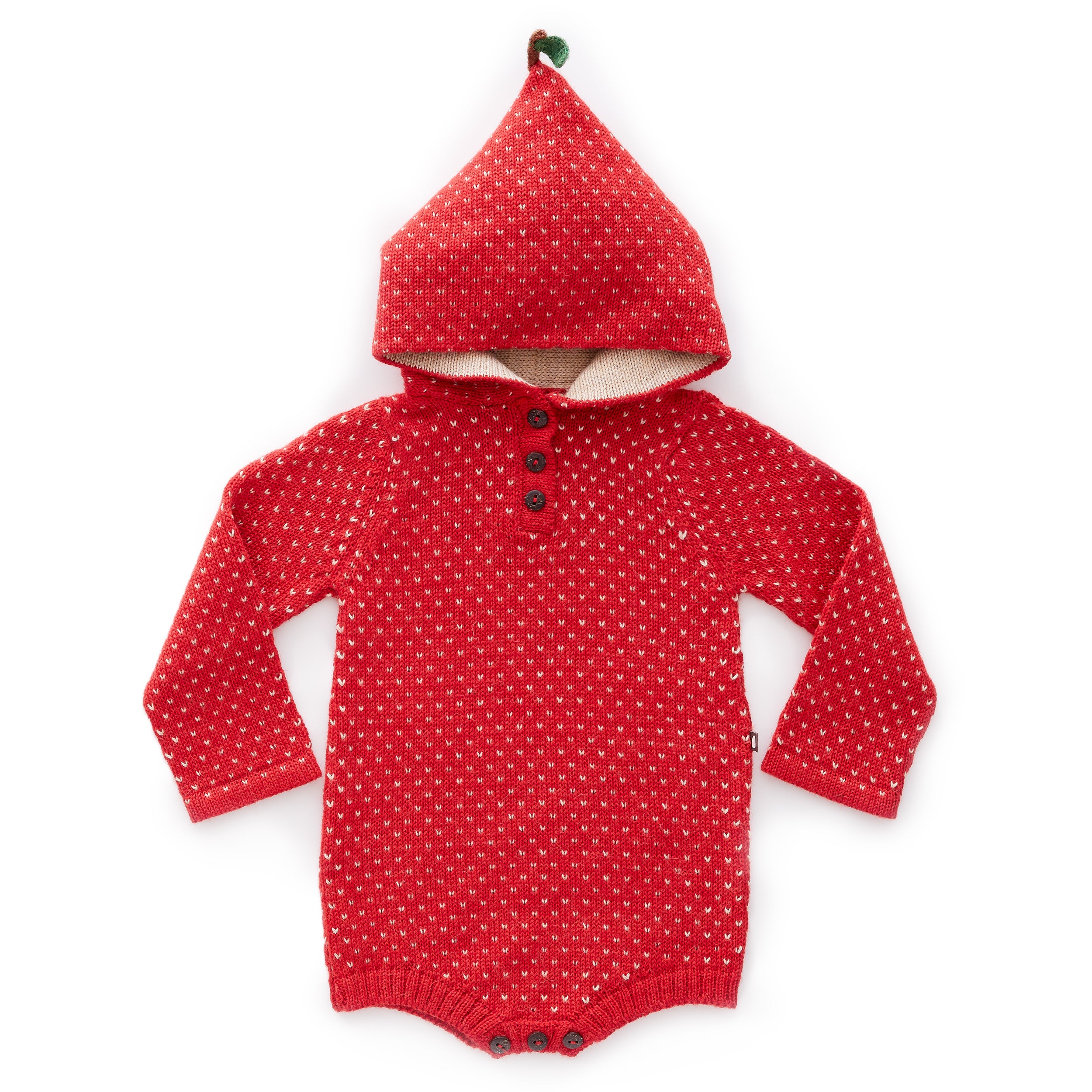 Baby Girls Red & Beige Baby Alpaca Hooded Onesie
