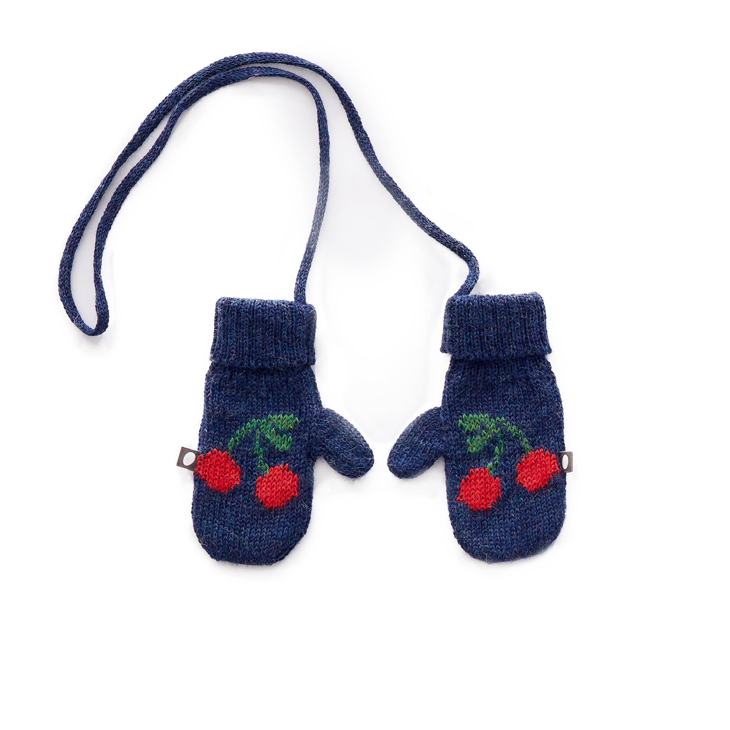 Baby Girls Indigo & Red Baby Alpaca Cherry Mittens