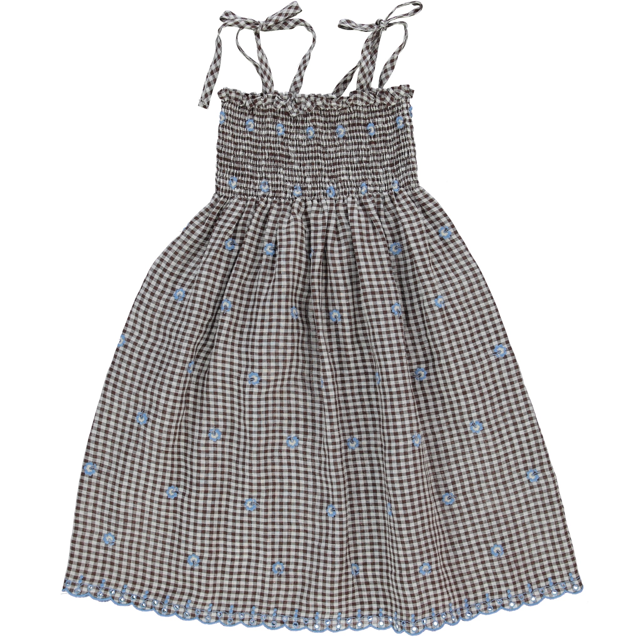 Girls Black Check Embroidered Dress