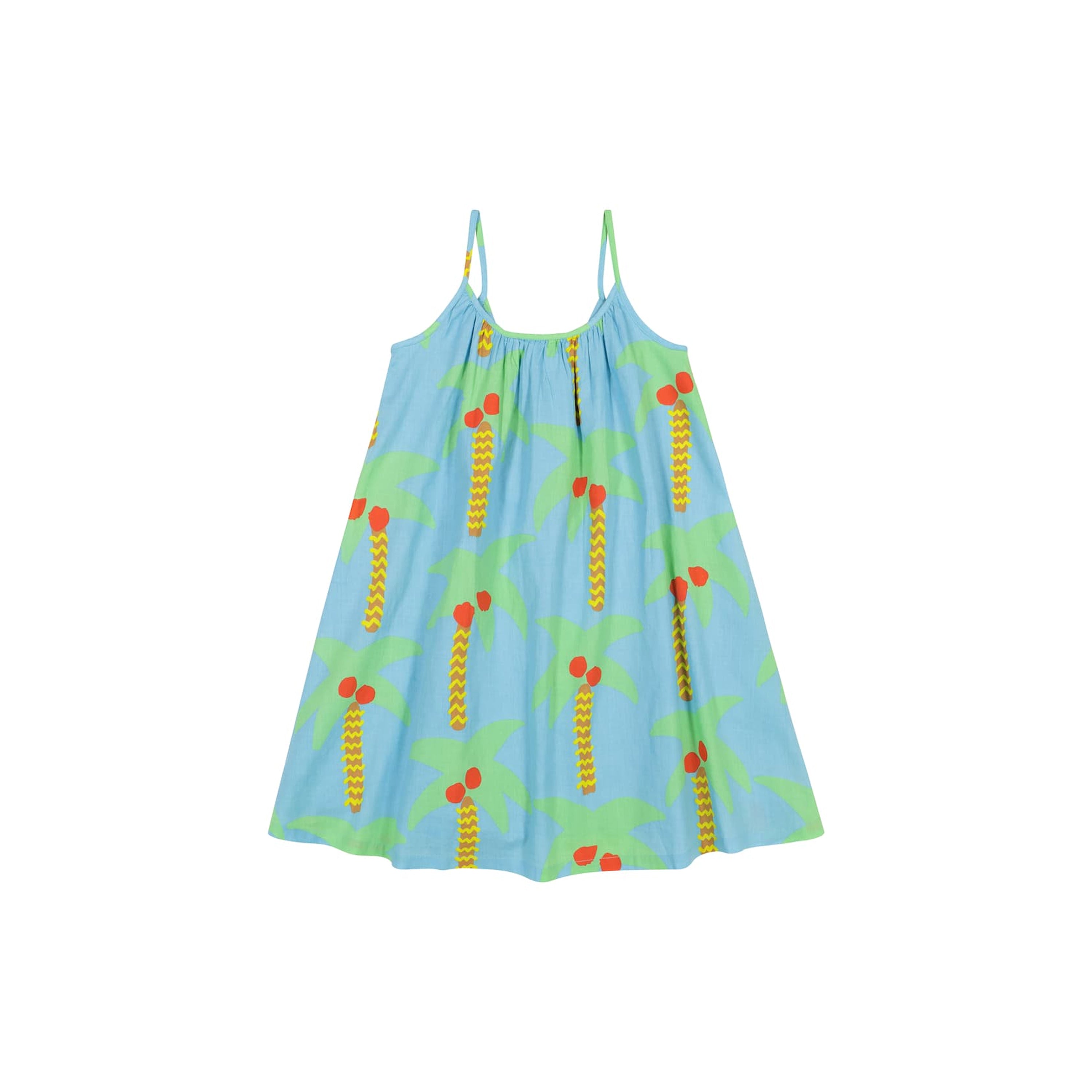 Girls Blue Palm Trees Cotton Dress
