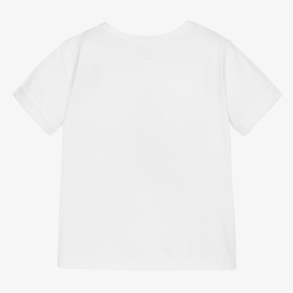 Girls White Tassel Cotton T-Shirt