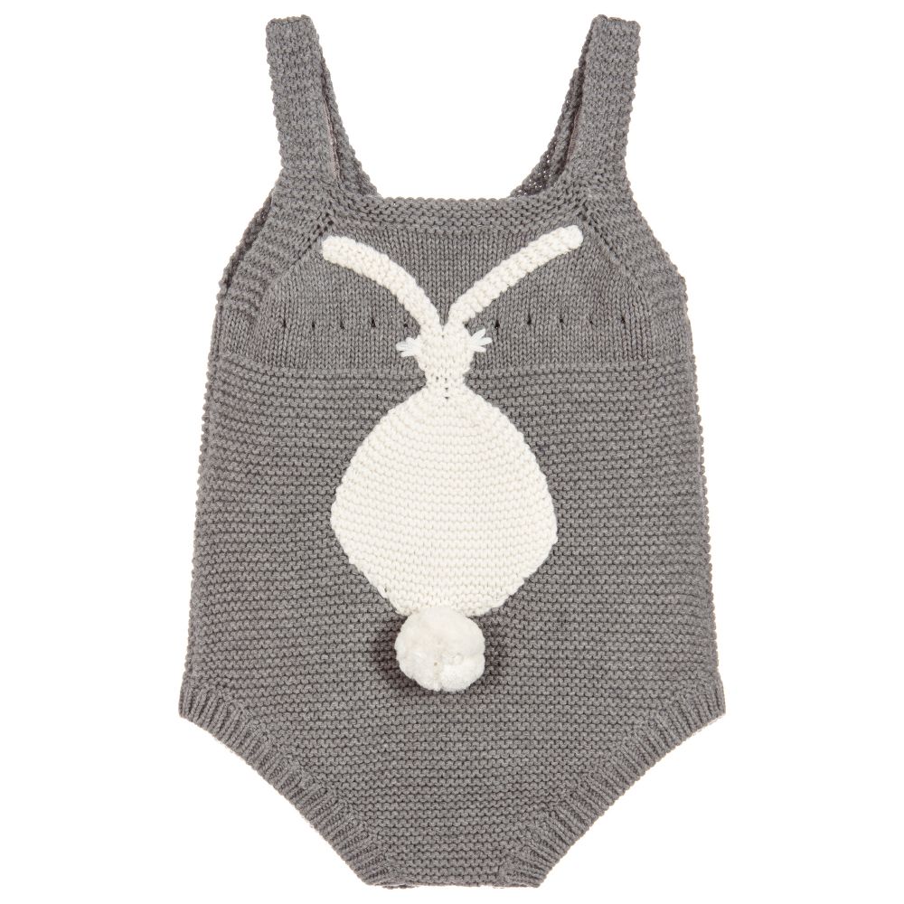 Baby Grey Cotton Bunny Jumpsuit