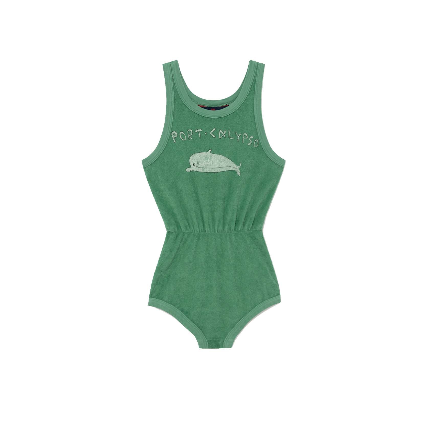 Girls Green Dolphin Cotton Jumpsuit
