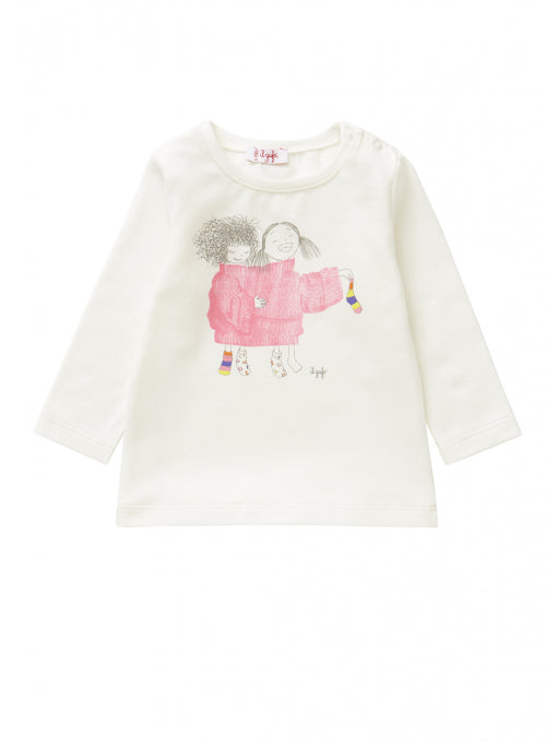 Baby Girls Milk & Pink Cotton T-shirt