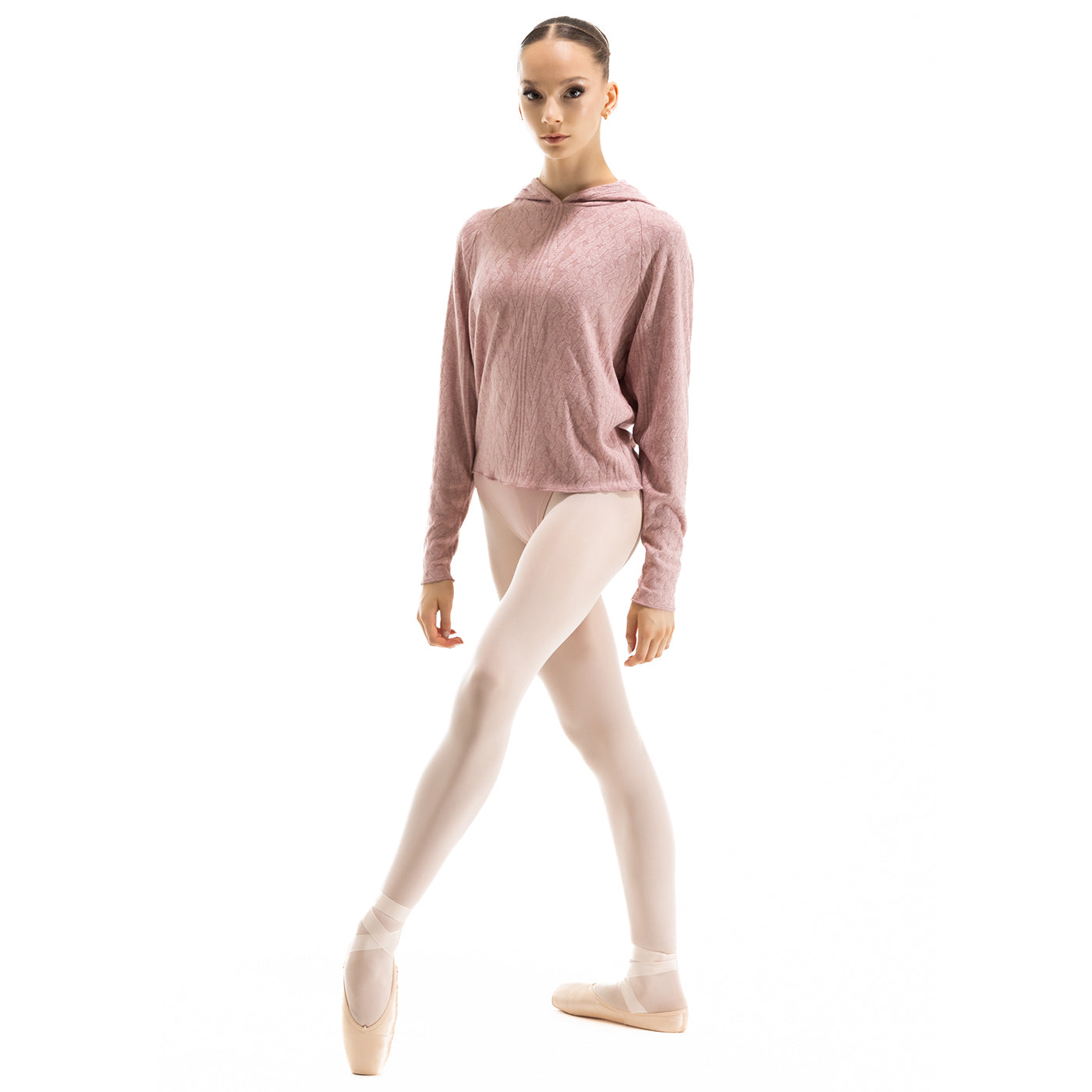 Women Pink Ballet Hooded Sweater(DA5038/Tea Rosa)