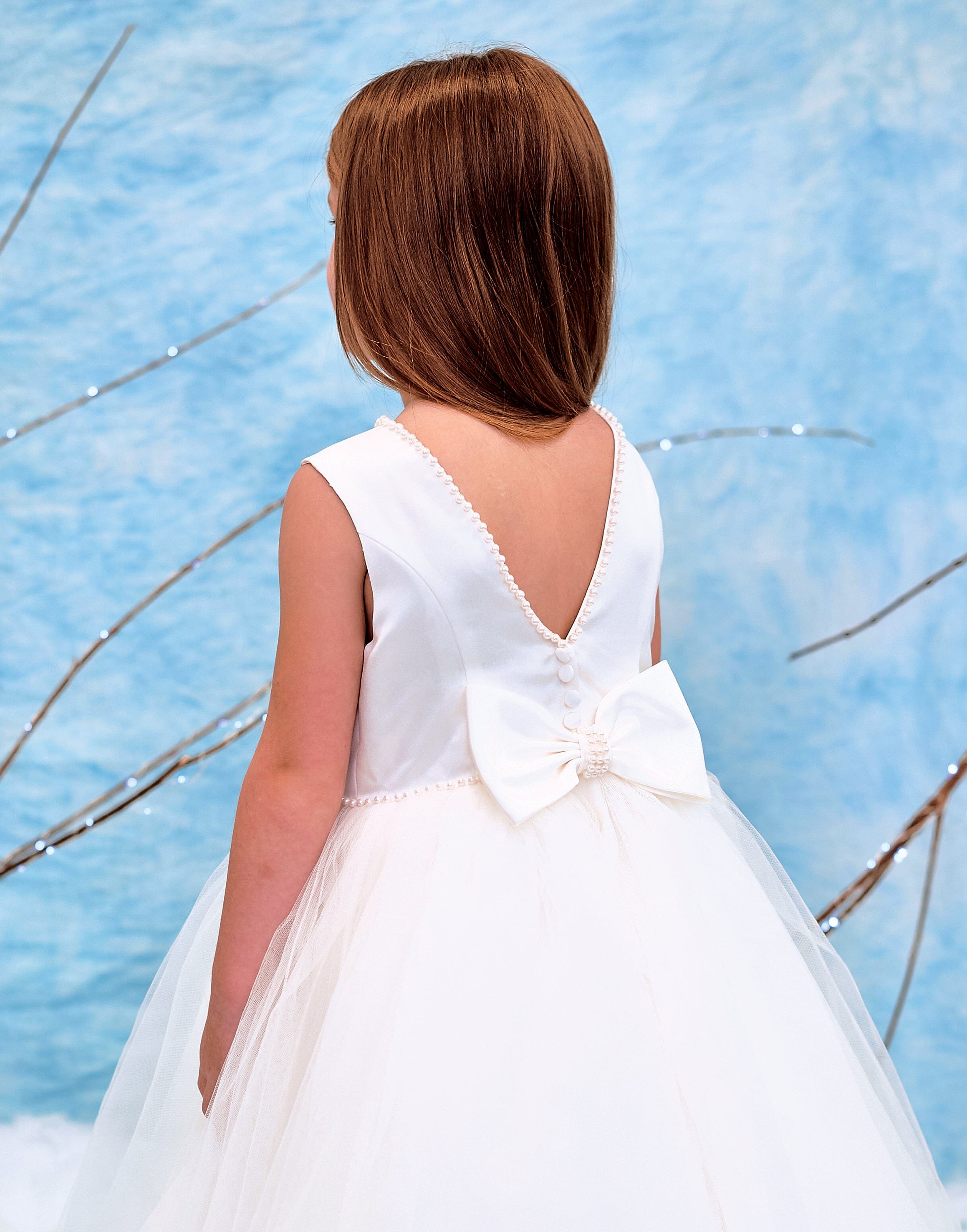 Sarah Louise Girls Ceremonial Ballerina Length Dress in Ivory
