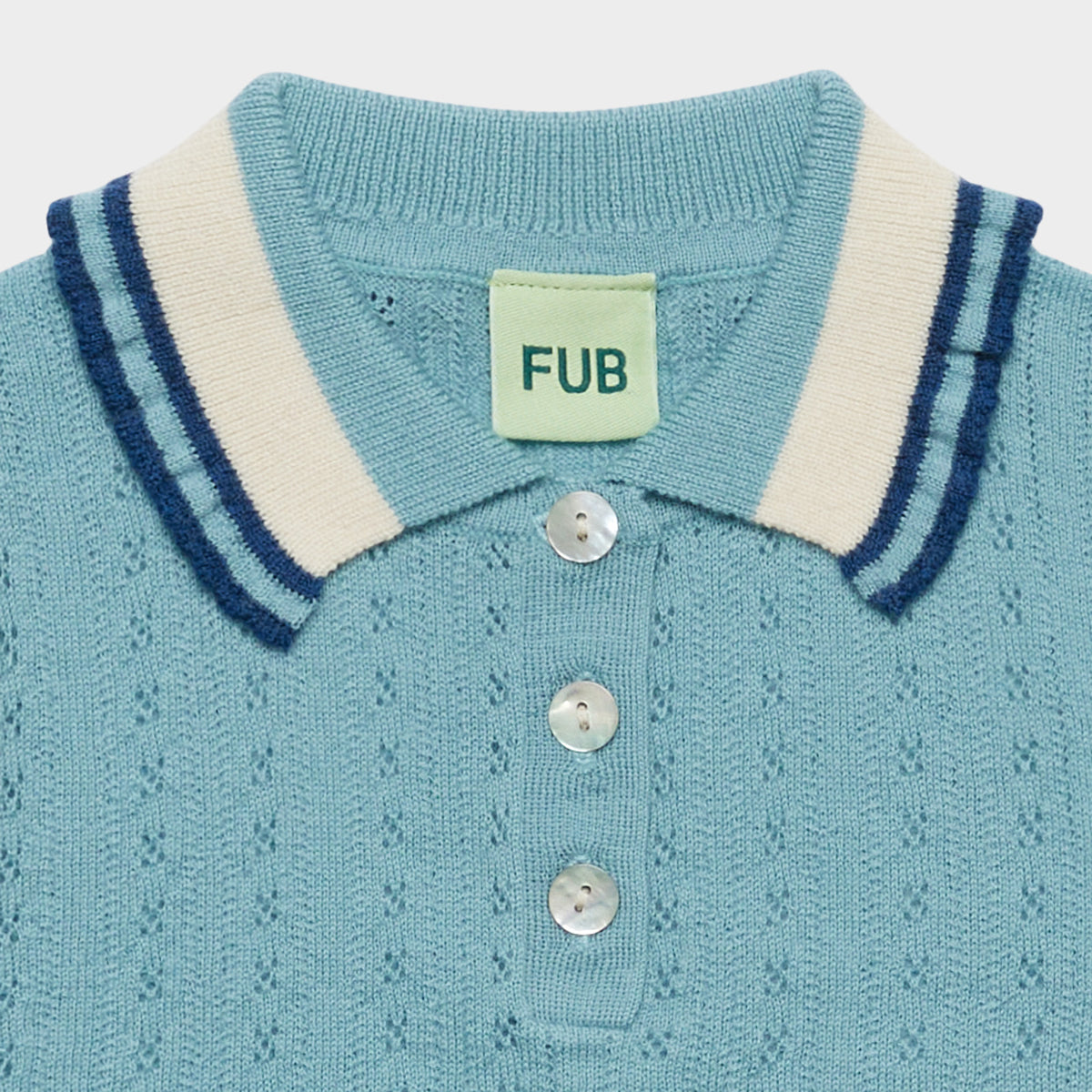 Girls Teal Pointelle Wool Polo Shirt