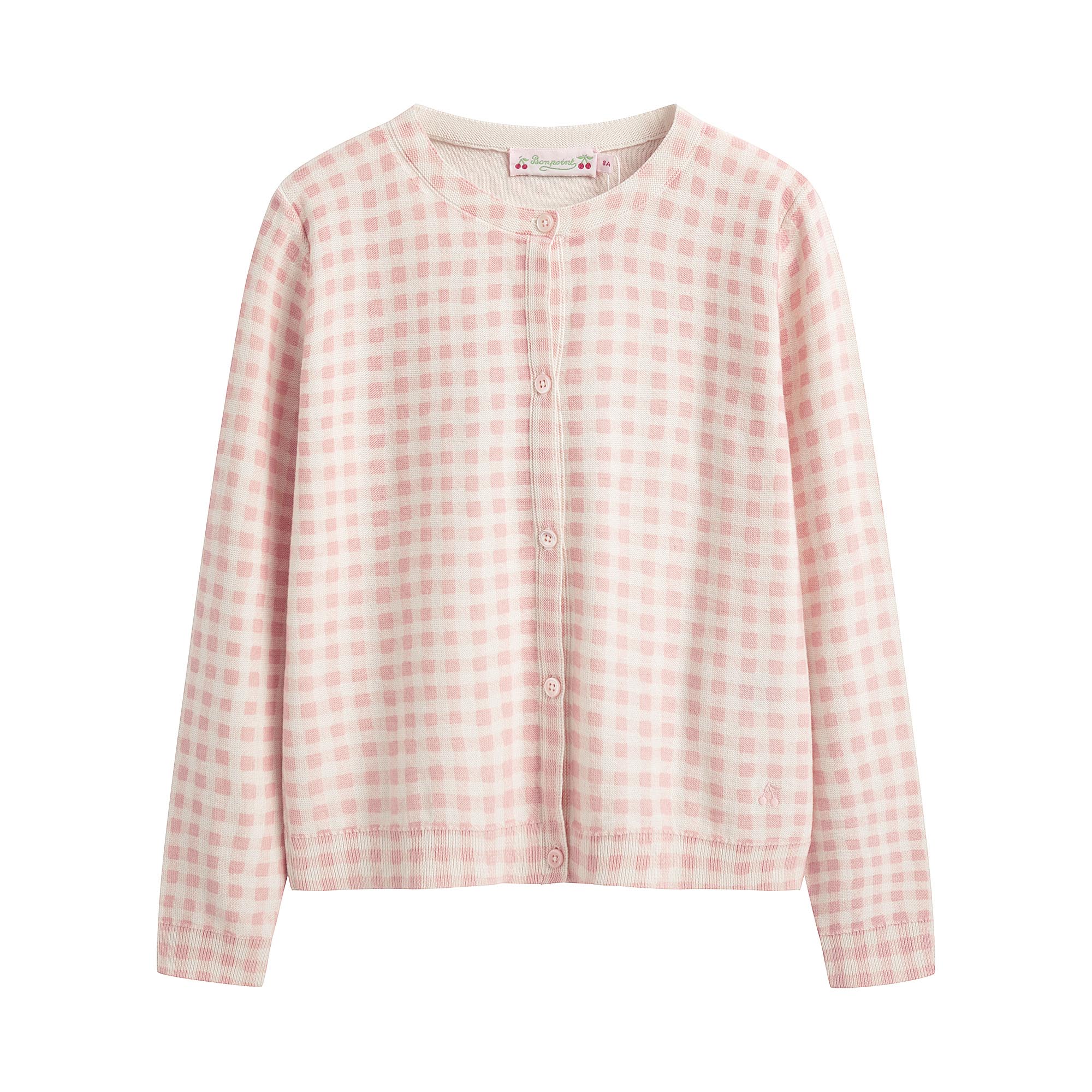 Girls Pink Check Cotton Cardigan