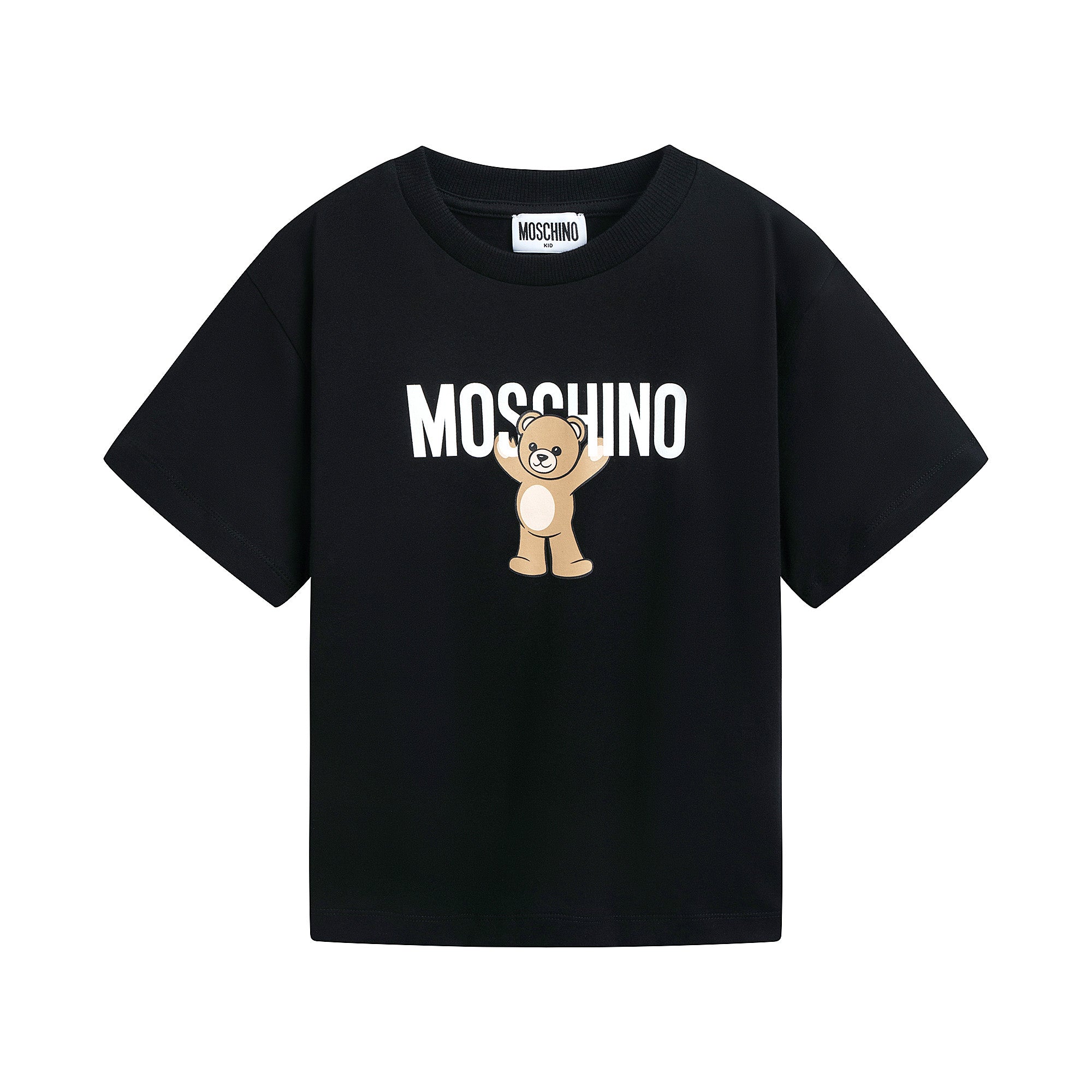 Boys & Girls Black Bear Printed Cotton T-Shirt