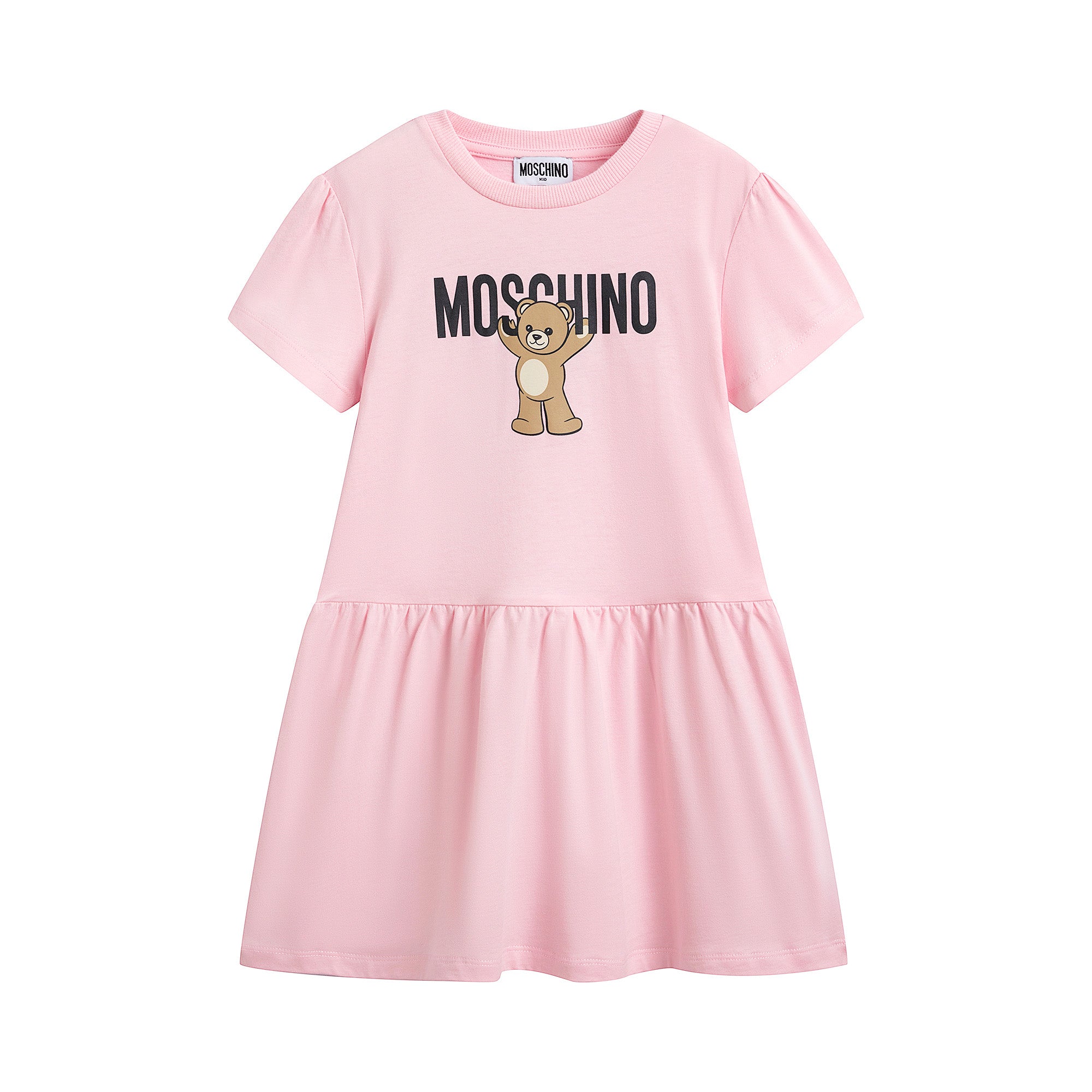 Girls Pink Bear Printed Cotton Dress