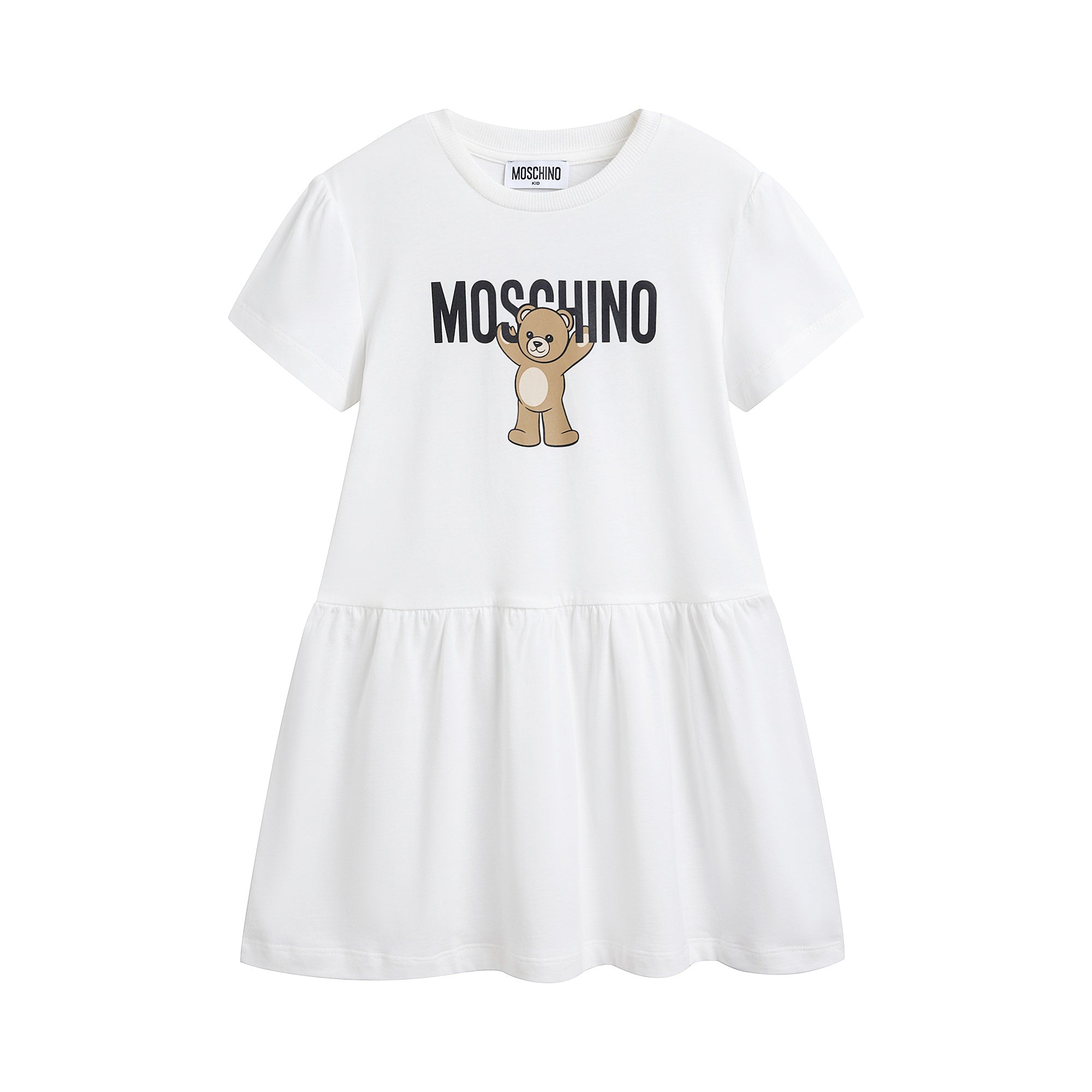 Girls White Bear Printed Cotton Dress