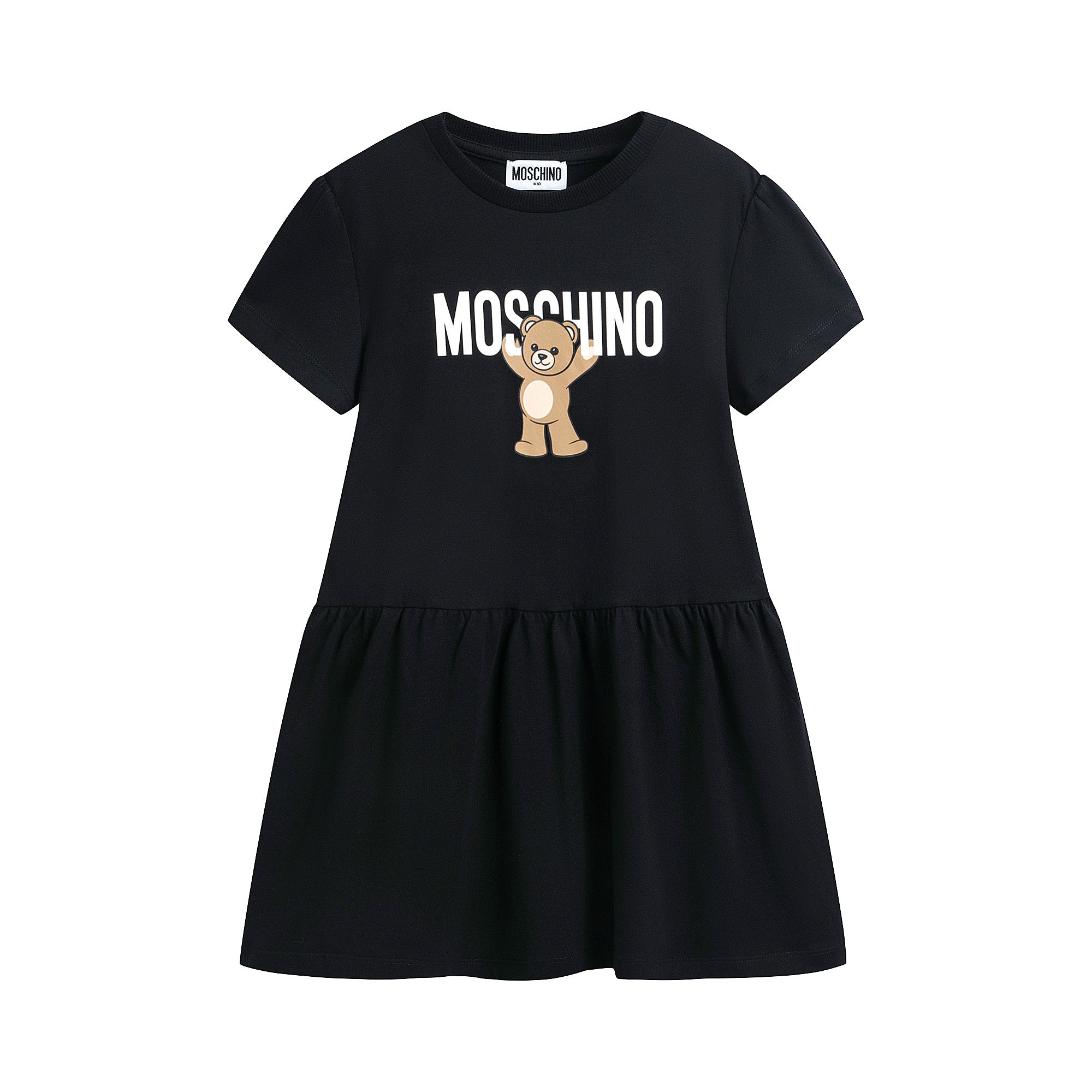 Girls Black Bear Printed Cotton Dress