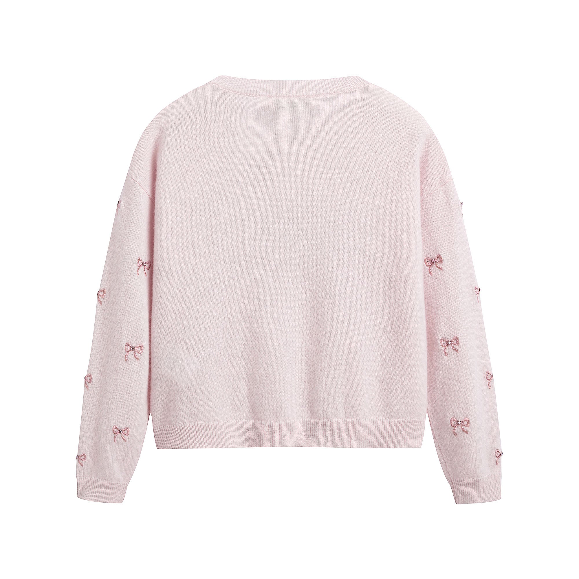 Girls Pink Embroidered Bow Cashmere Cardigan