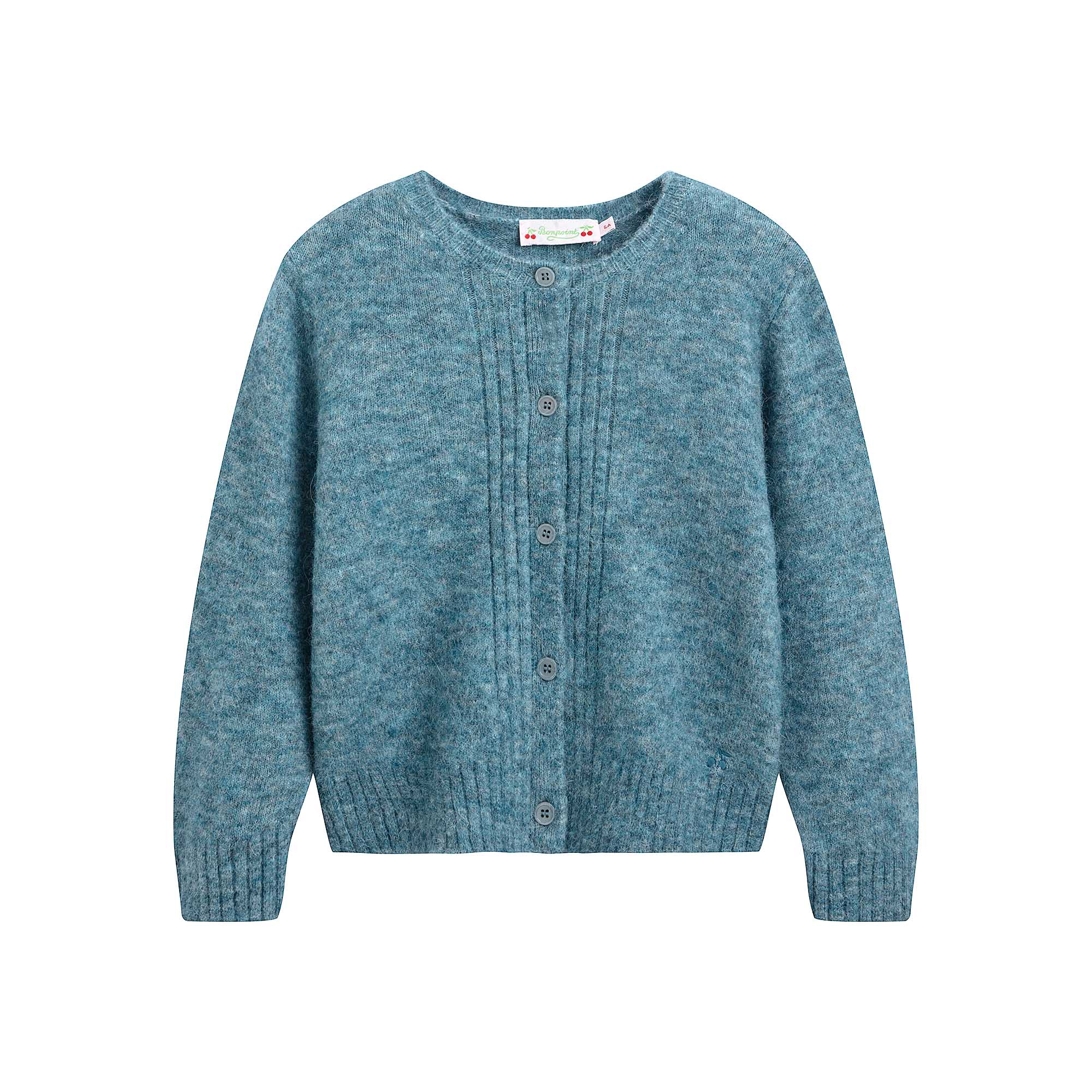 Girls Peacock Blue Wool Cardigan