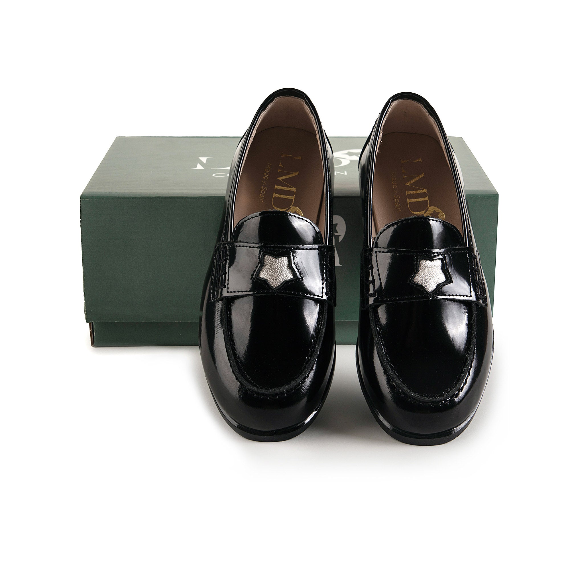 Girls Black Star Loafer Shoes