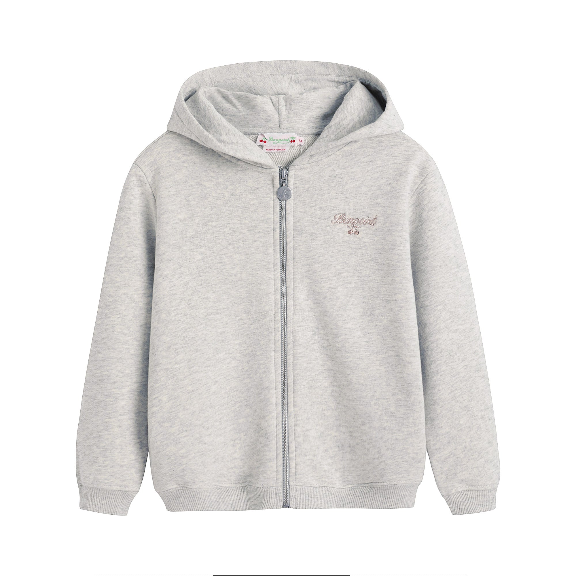 Girls Grey Cotton Zip-Up Top