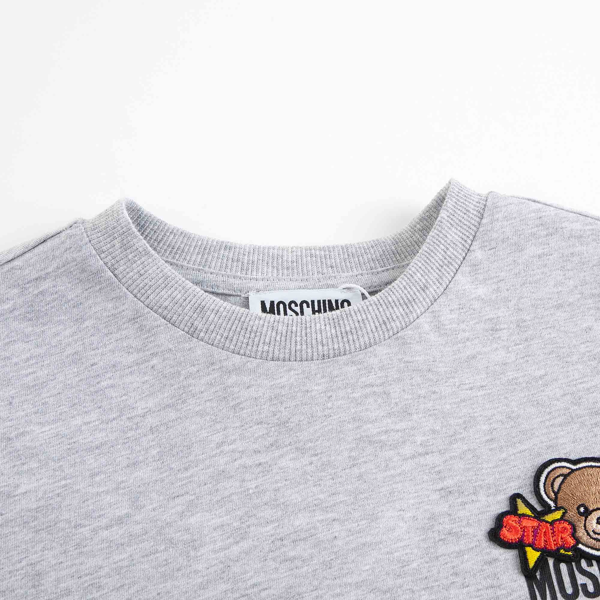 Boys & Girls Grey Embroidered Bear Cotton T-Shirt