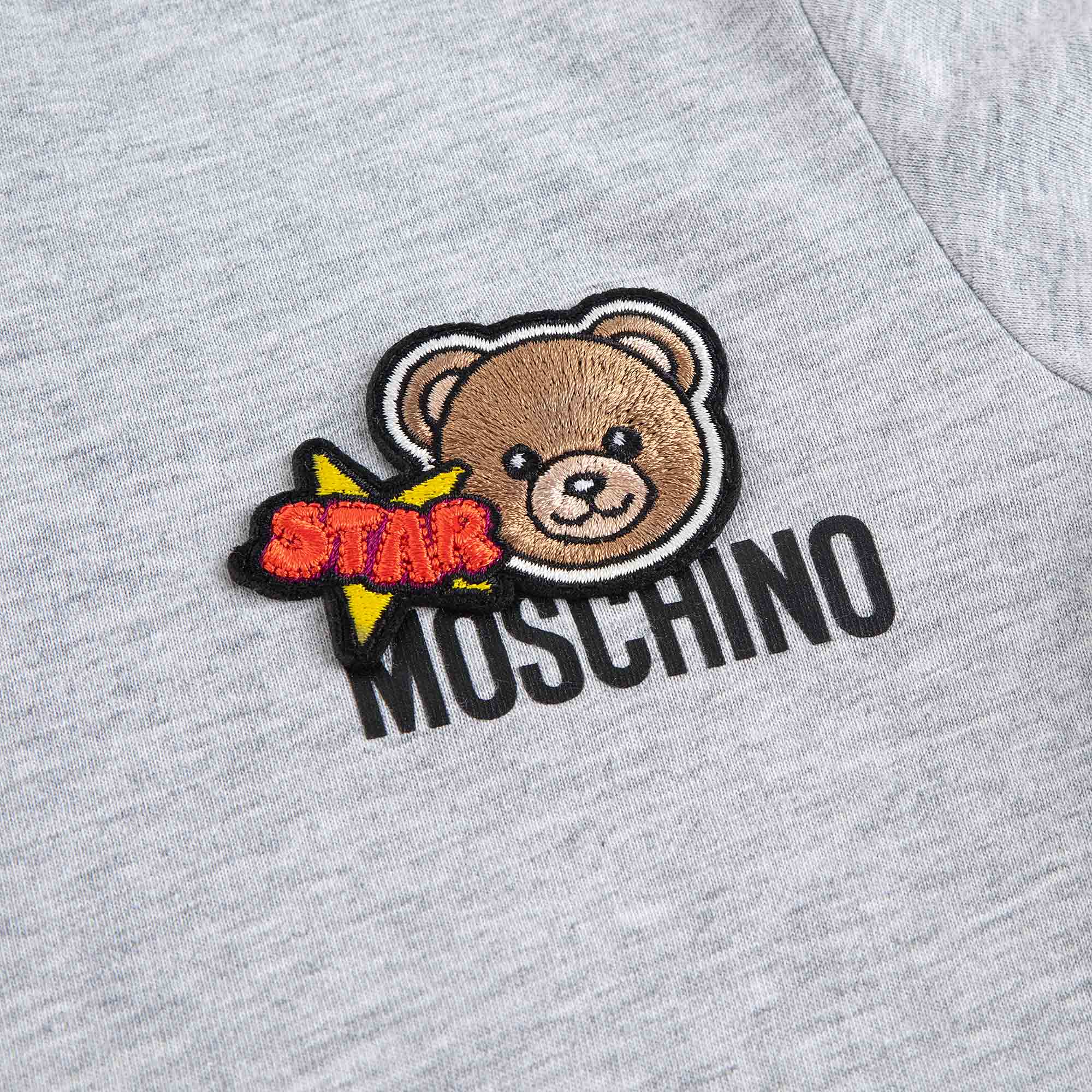 Boys & Girls Grey Embroidered Bear Cotton T-Shirt