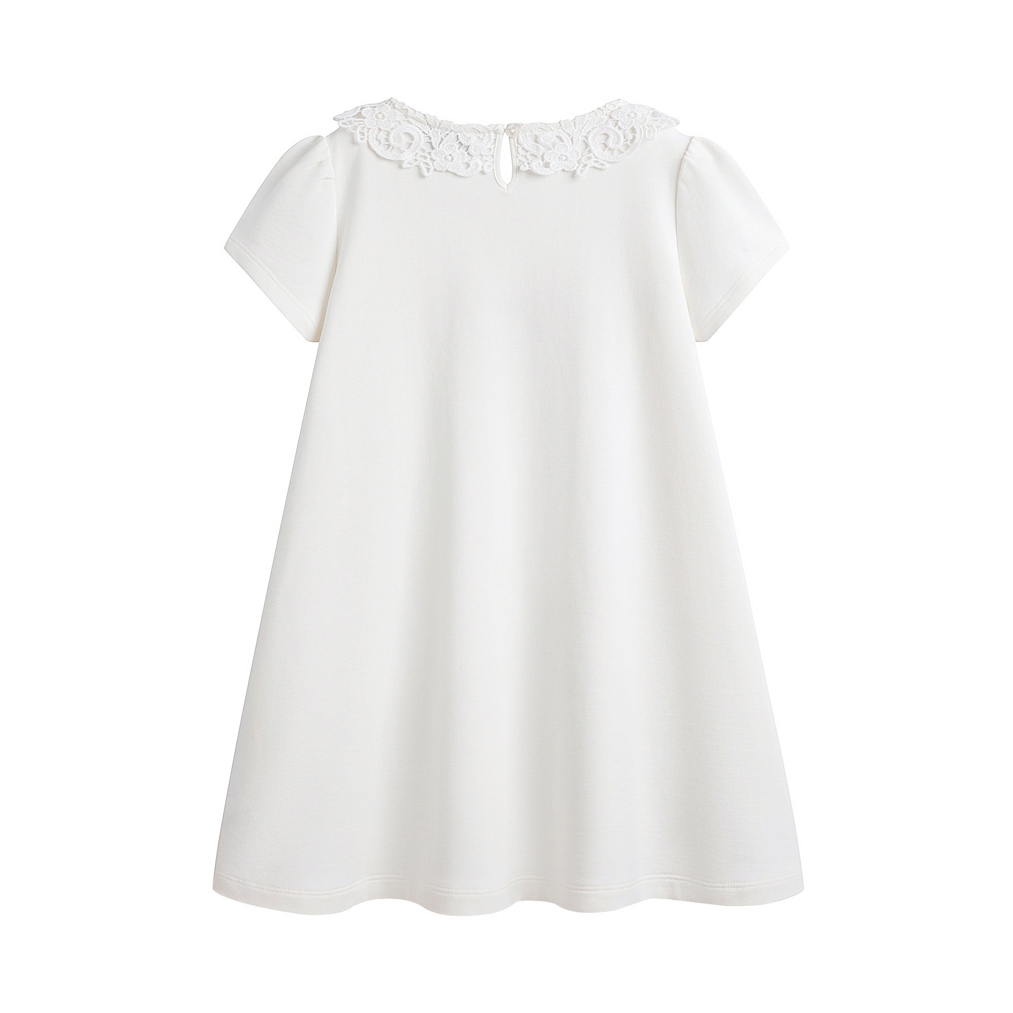 Girls White Printed Cotton Dress