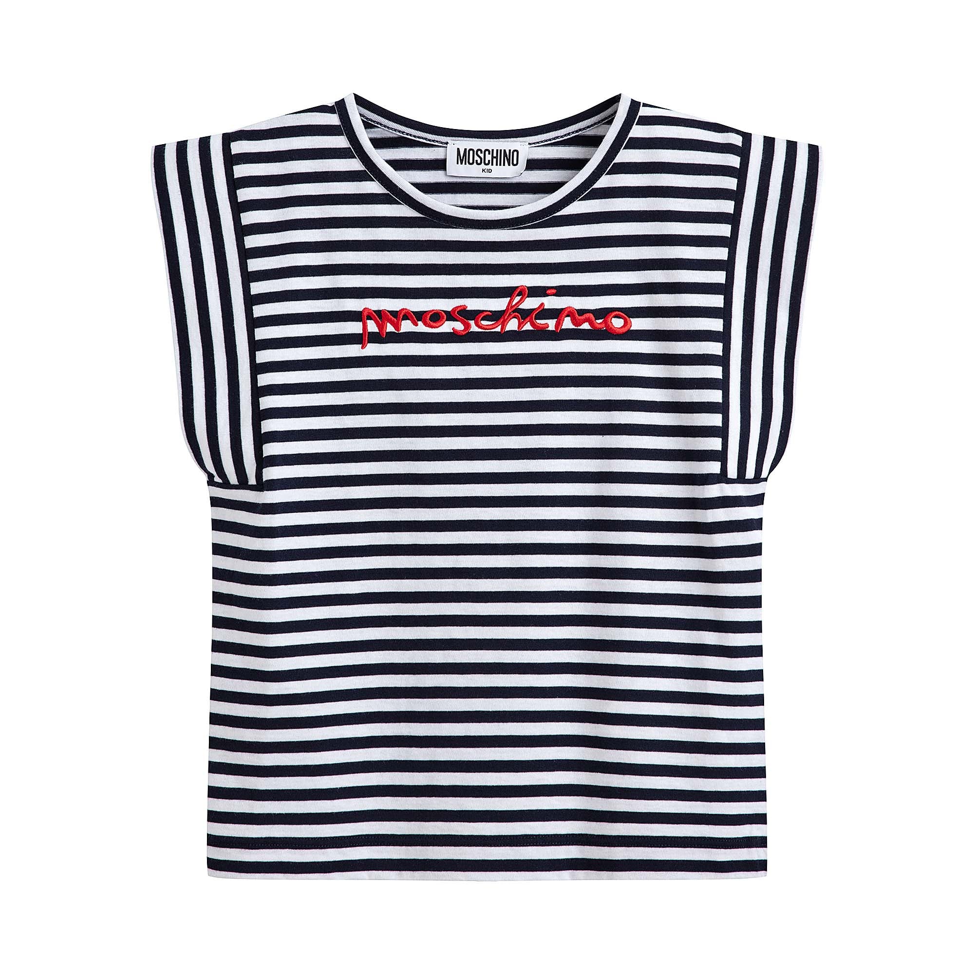 Girls Navy Stripes Cotton T-Shirt