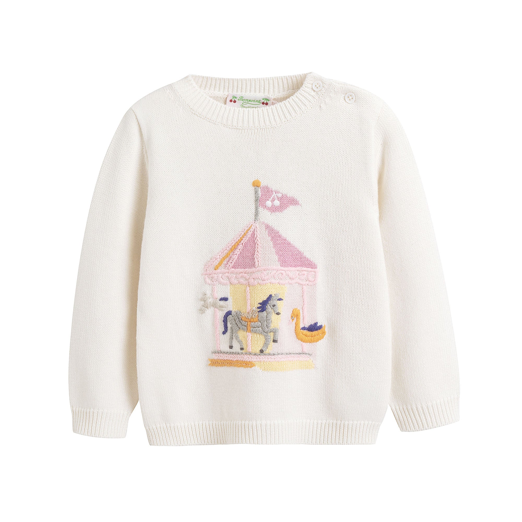 Baby Girls White Jacquard Cotton Sweater