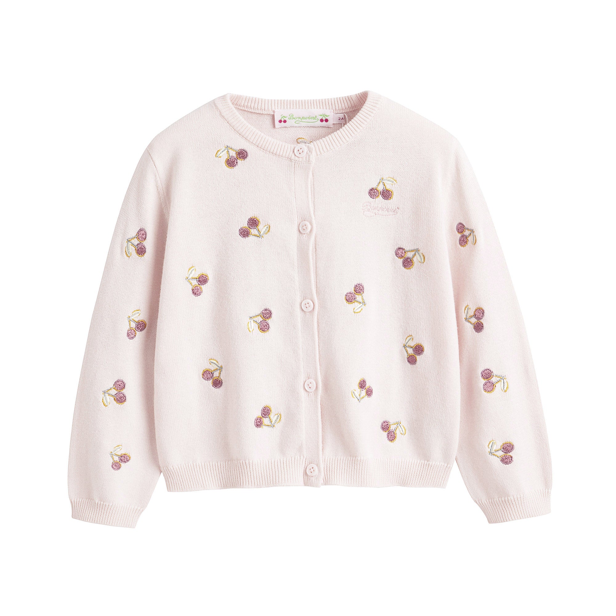 Baby Girls Pale Pink Cherry Embroidered Cotton Cardigan