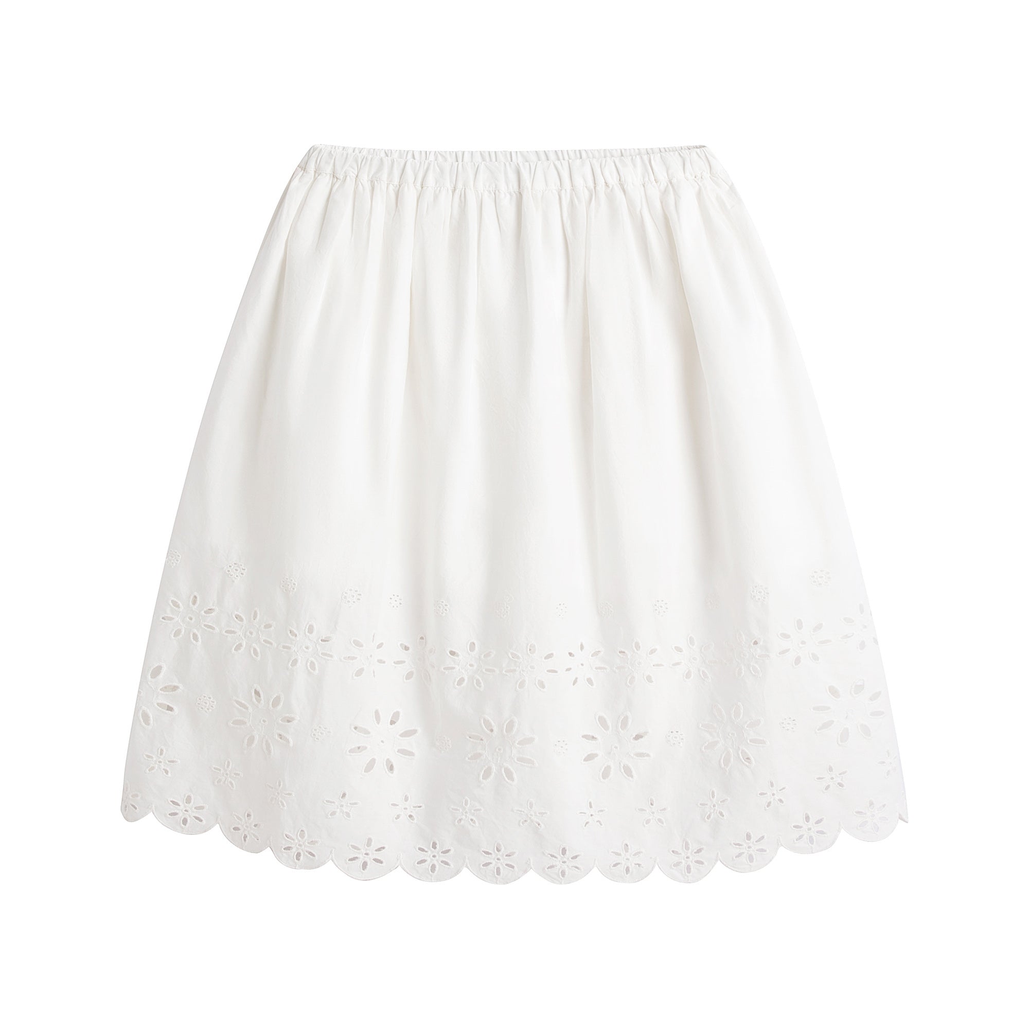 Girls White Embroidered Cotton Skirt