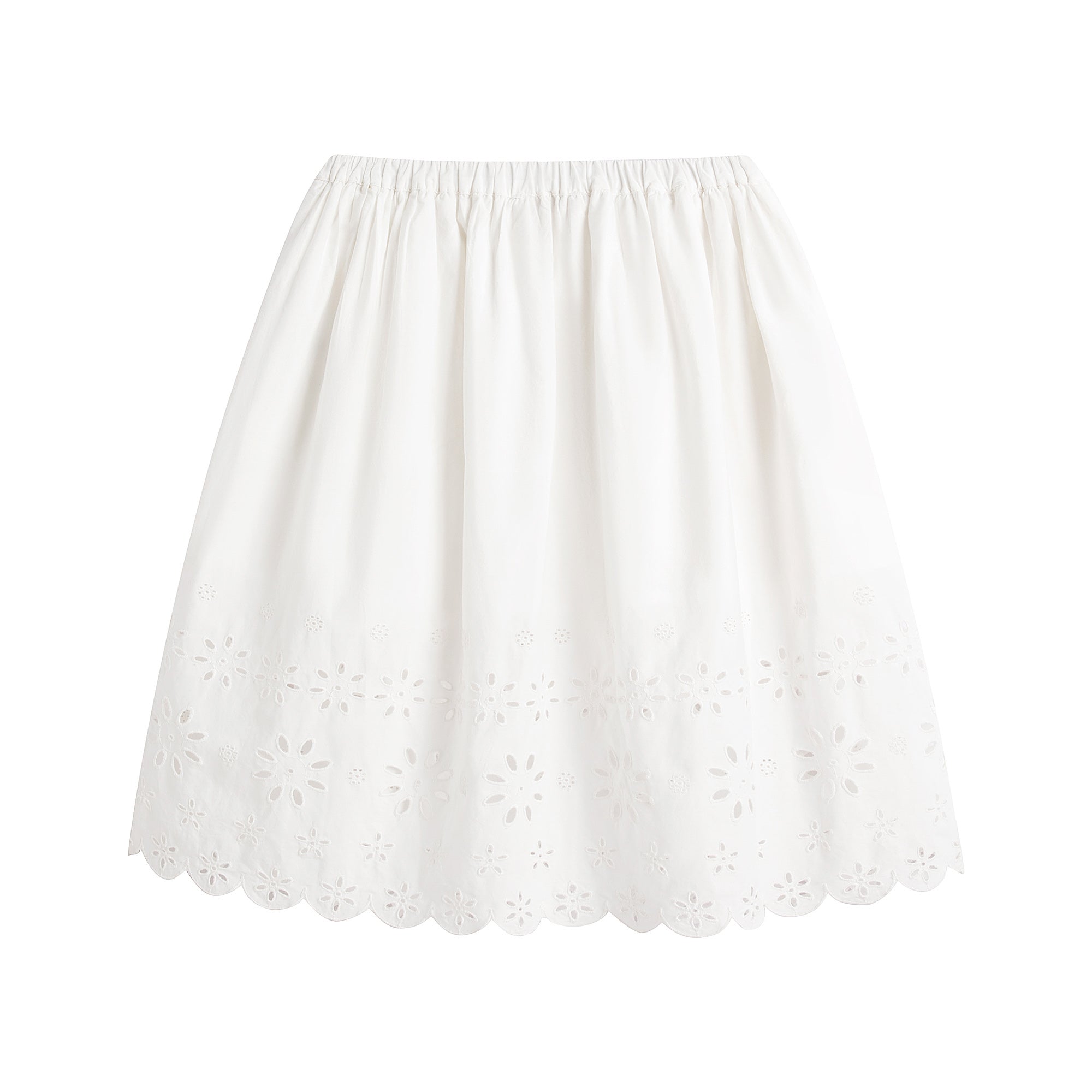 Girls White Embroidered Cotton Skirt