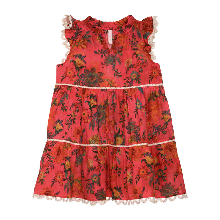 Girls Red Flower Cotton Dress