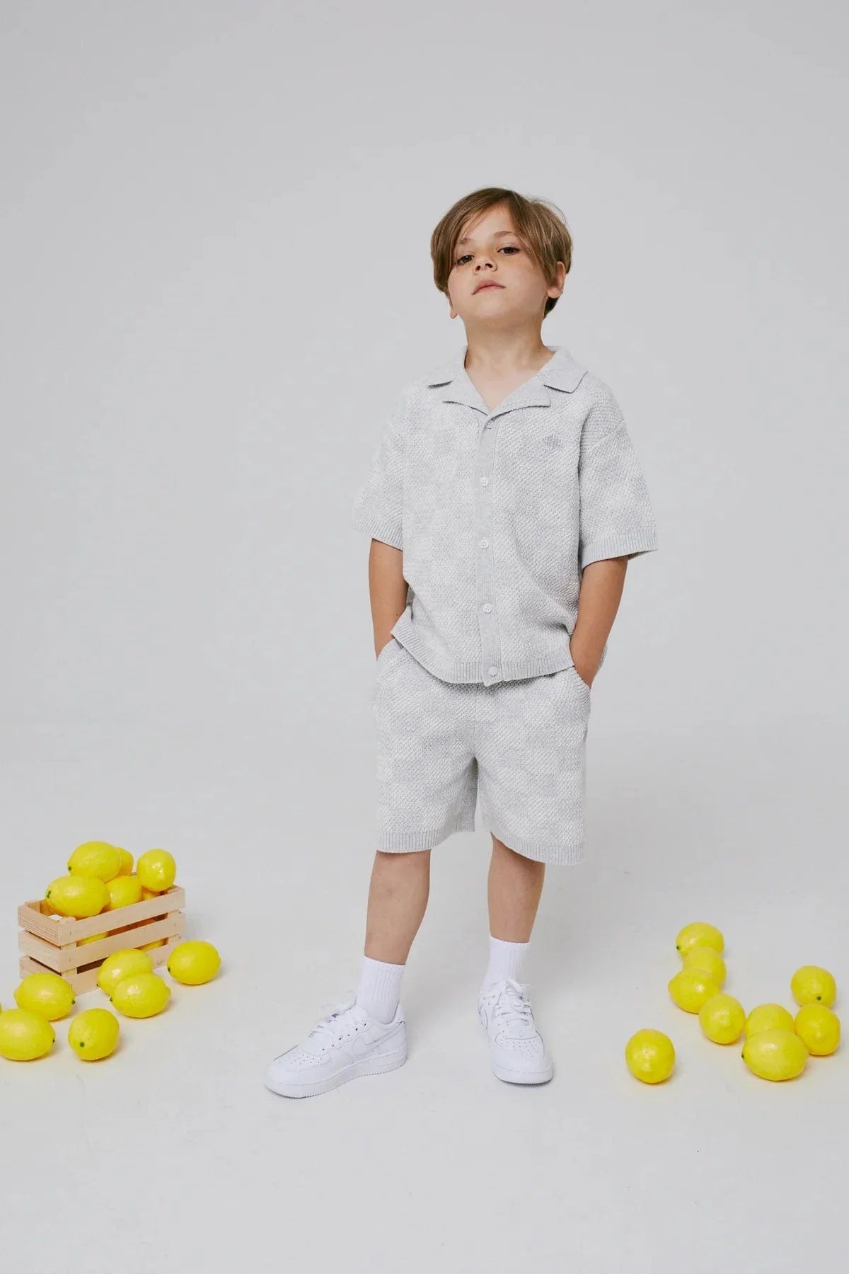 The Couture Club Kids Knitted Checkerboard Shirt in Grey