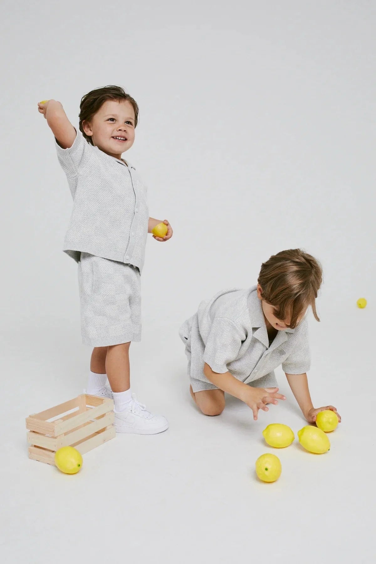 The Couture Club Kids Knitted Checkerboard Shirt in Grey