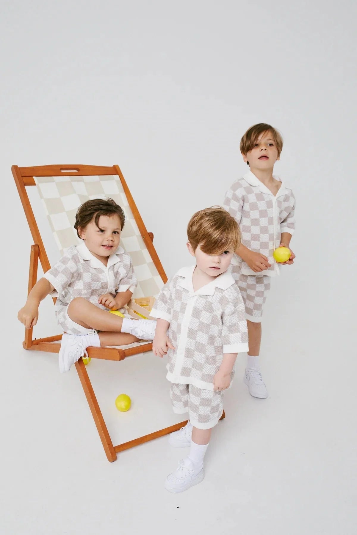 The Couture Club Kids Knitted Checkerboard Shorts in Ivory
