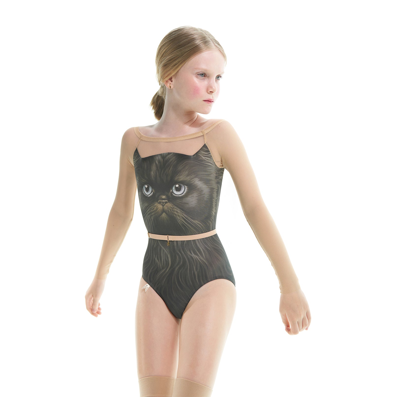 Girls Black Cat Boatneck Ballet Onesies