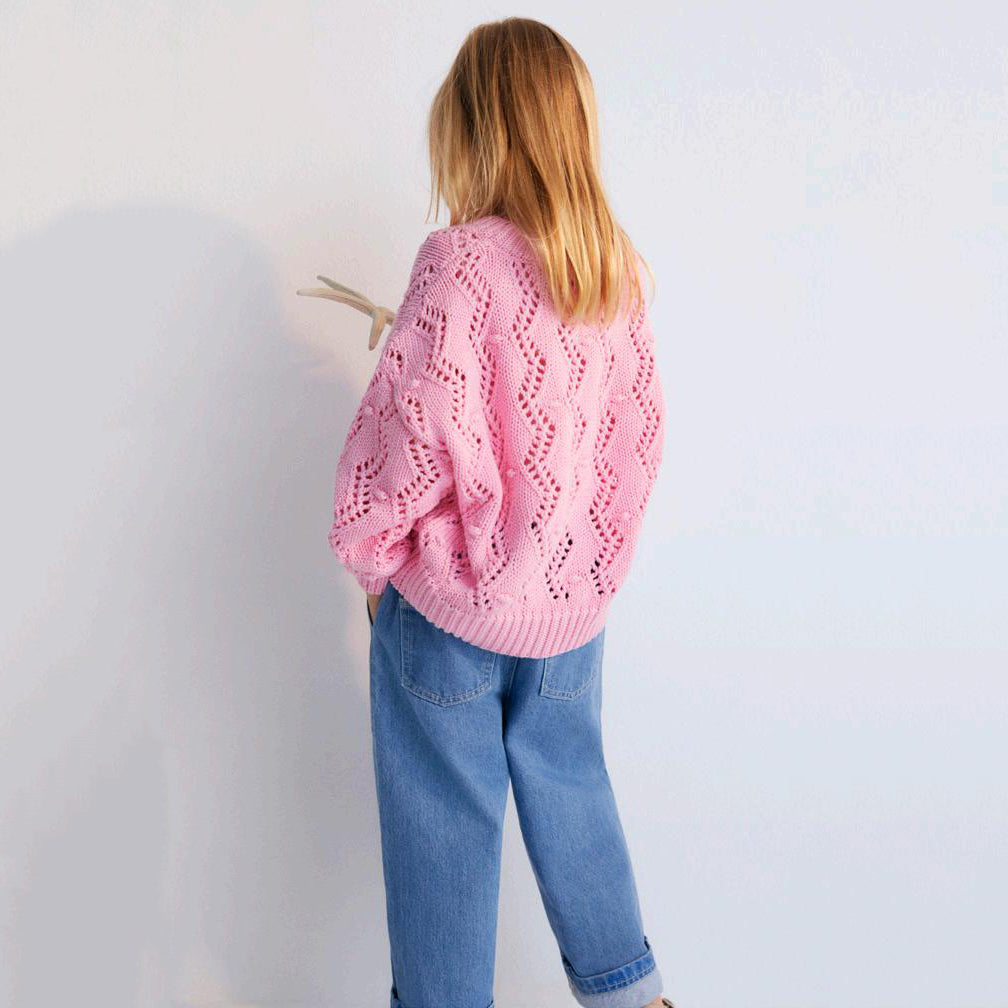 Girls Pink Hollow Knit Sweater
