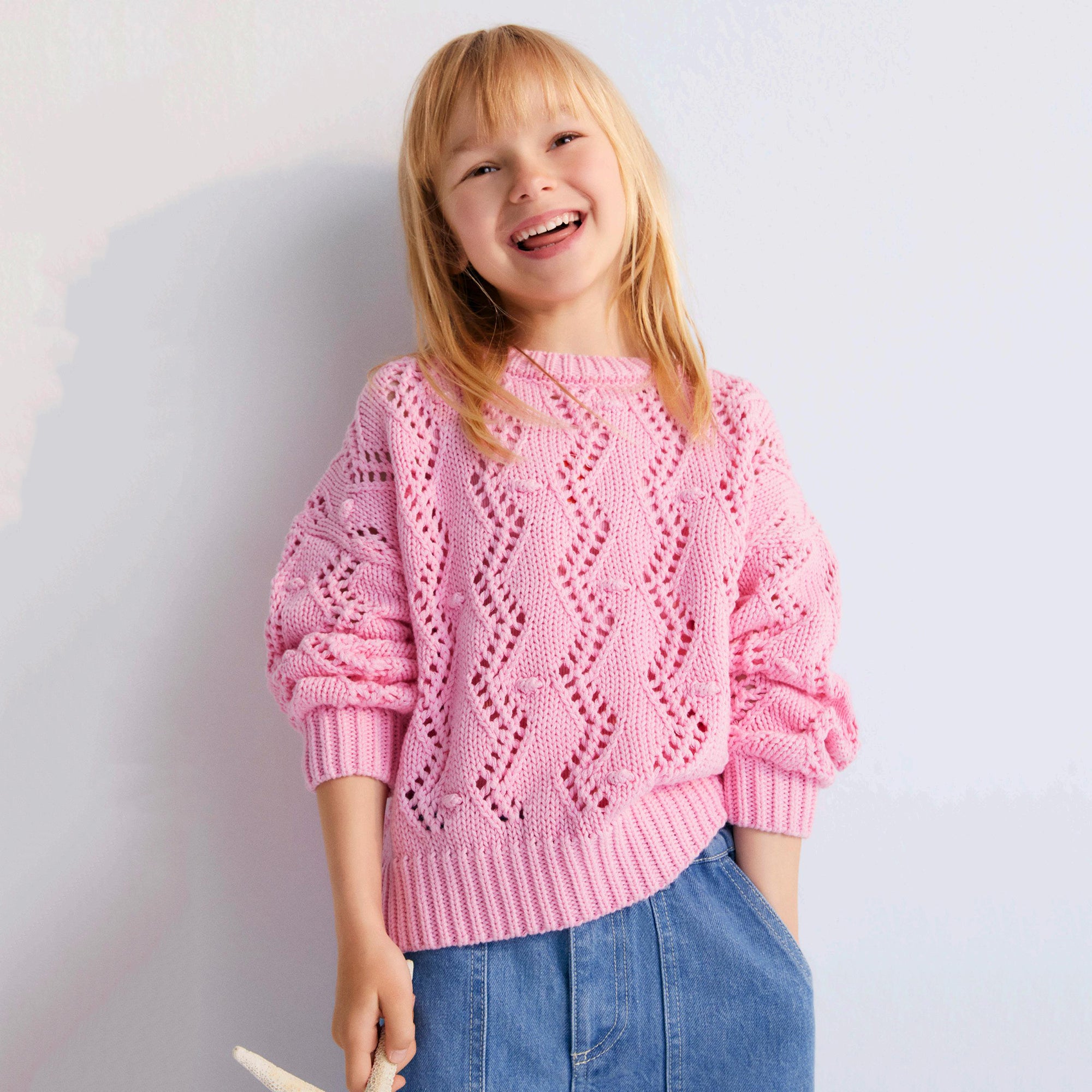 Girls Pink Hollow Knit Sweater