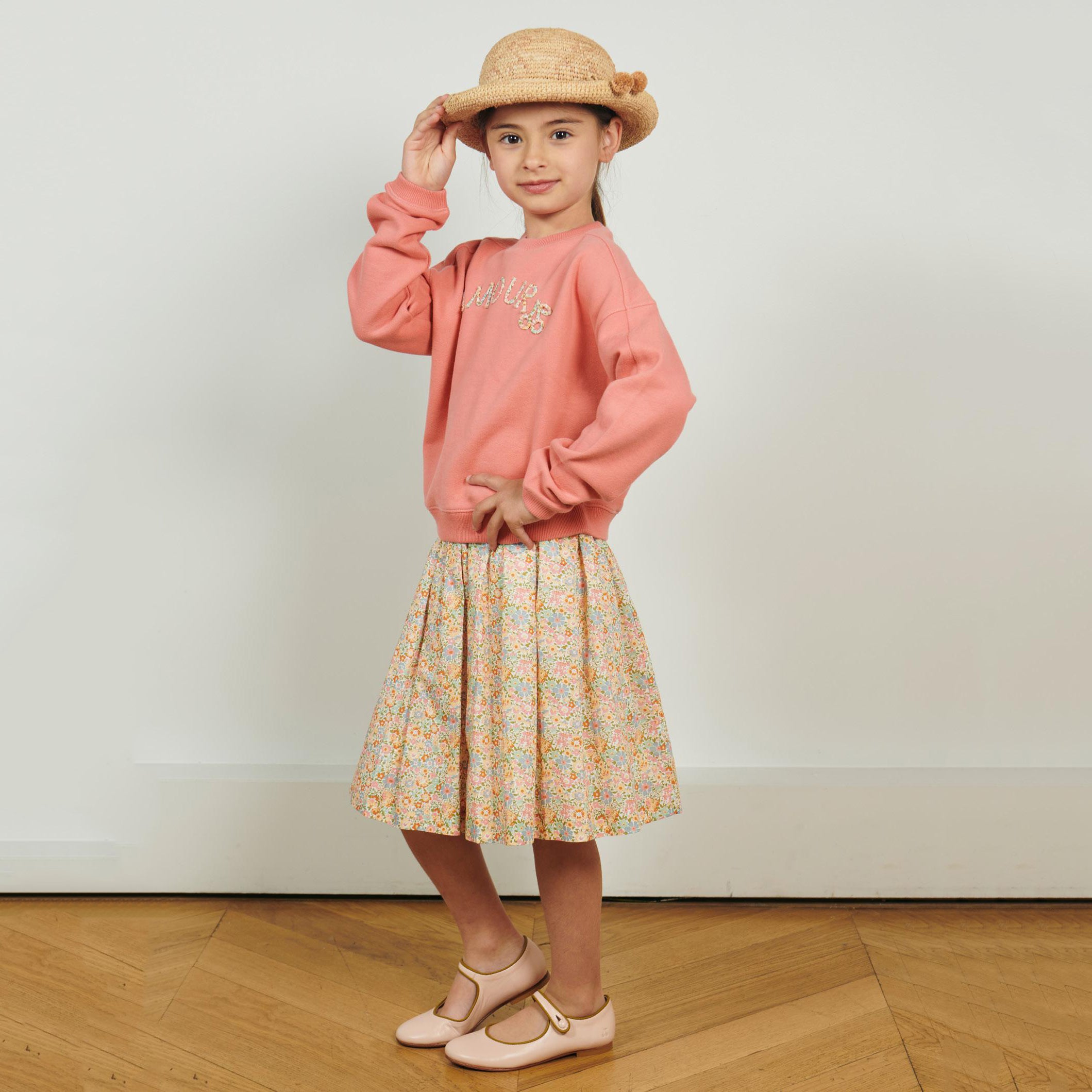 Girls Pink Floral Cotton Skirt