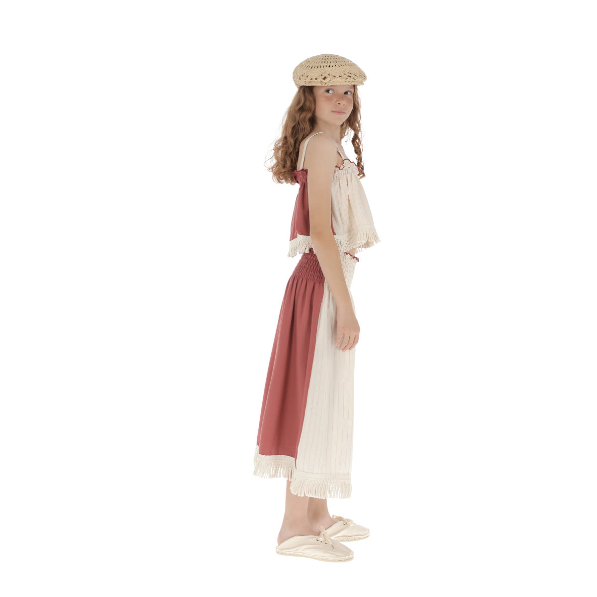 Girls White Stripes Cotton Skirt