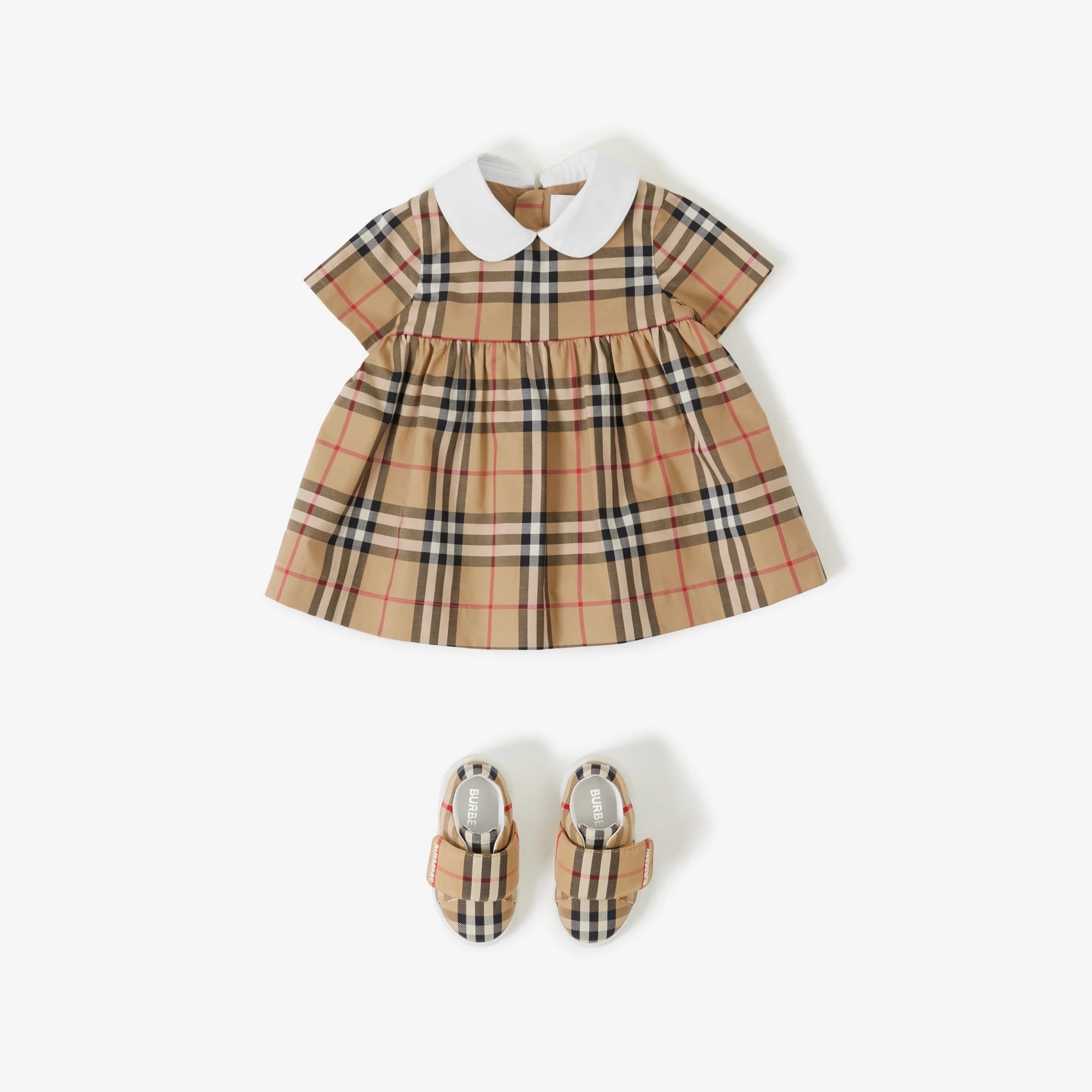 Baby Girls Beige Check Cotton Dress