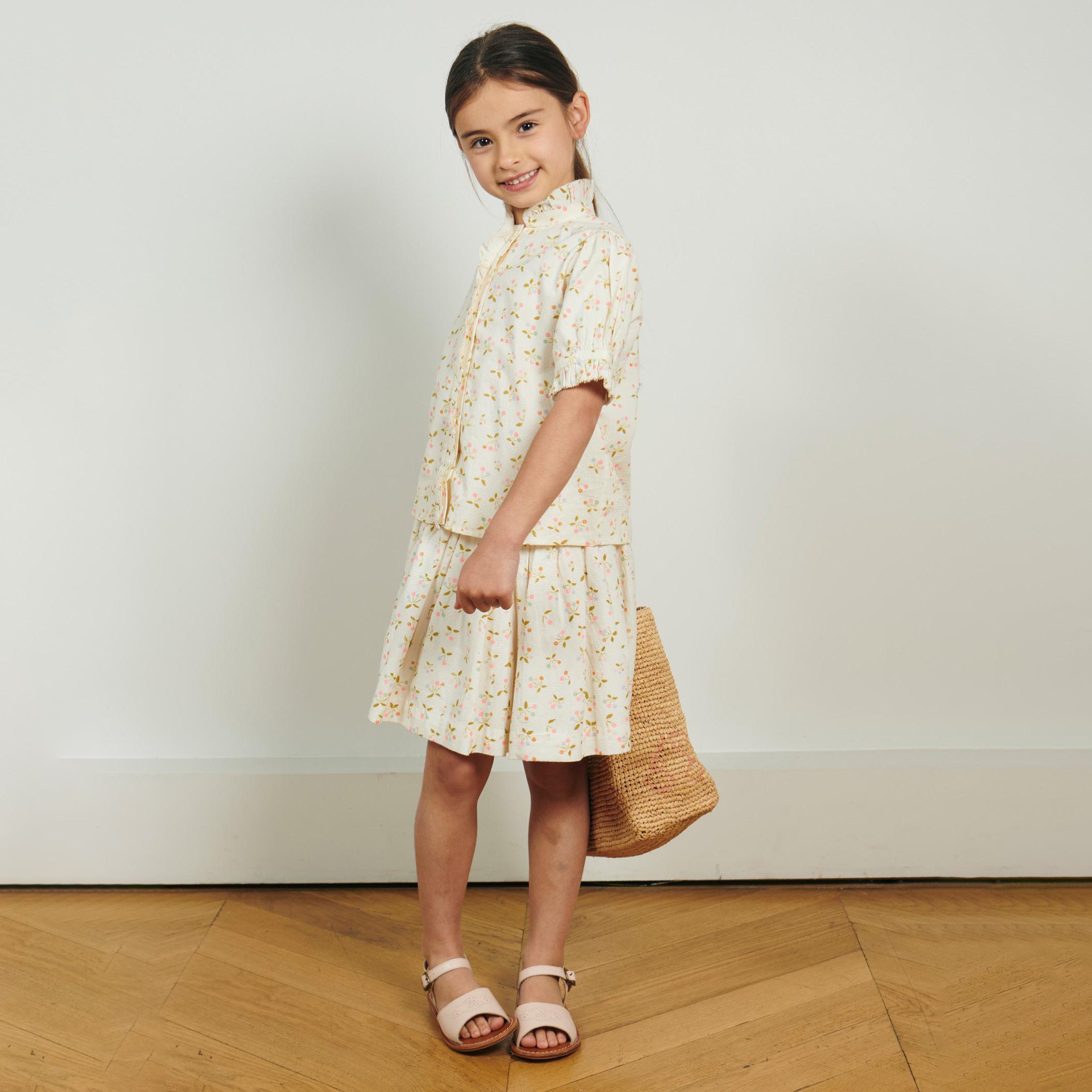 Girls Ivory Cherry Printed Cotton Blouse
