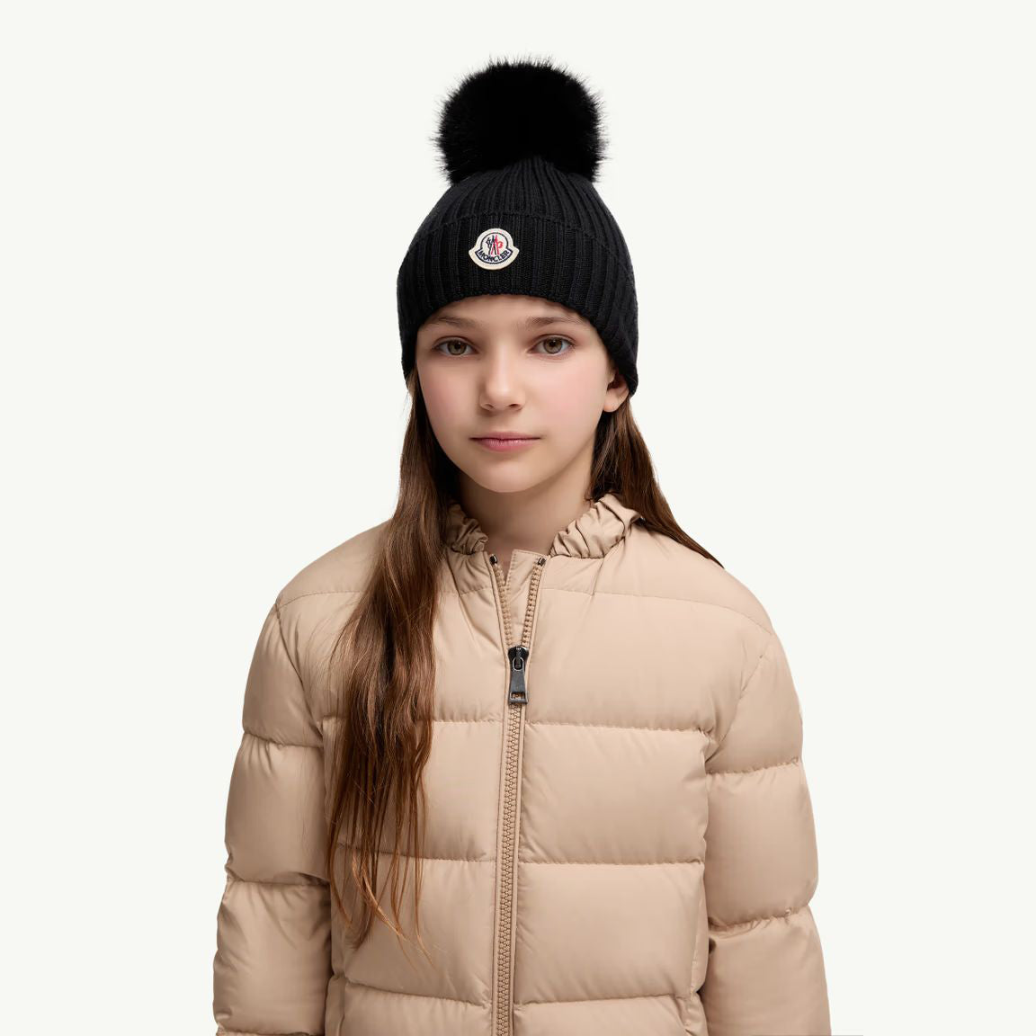 Girls Black Wool Pom-Pom Hat